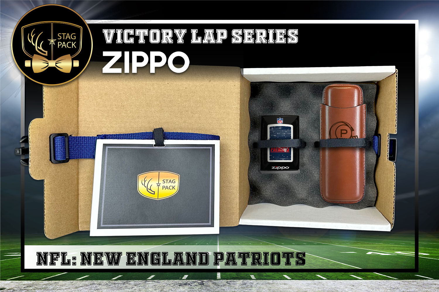 Custom Engraved Groomsmen Gift with Leather Cigar Case & Zippo packaged in a Personalized Gift Box with Message Card.