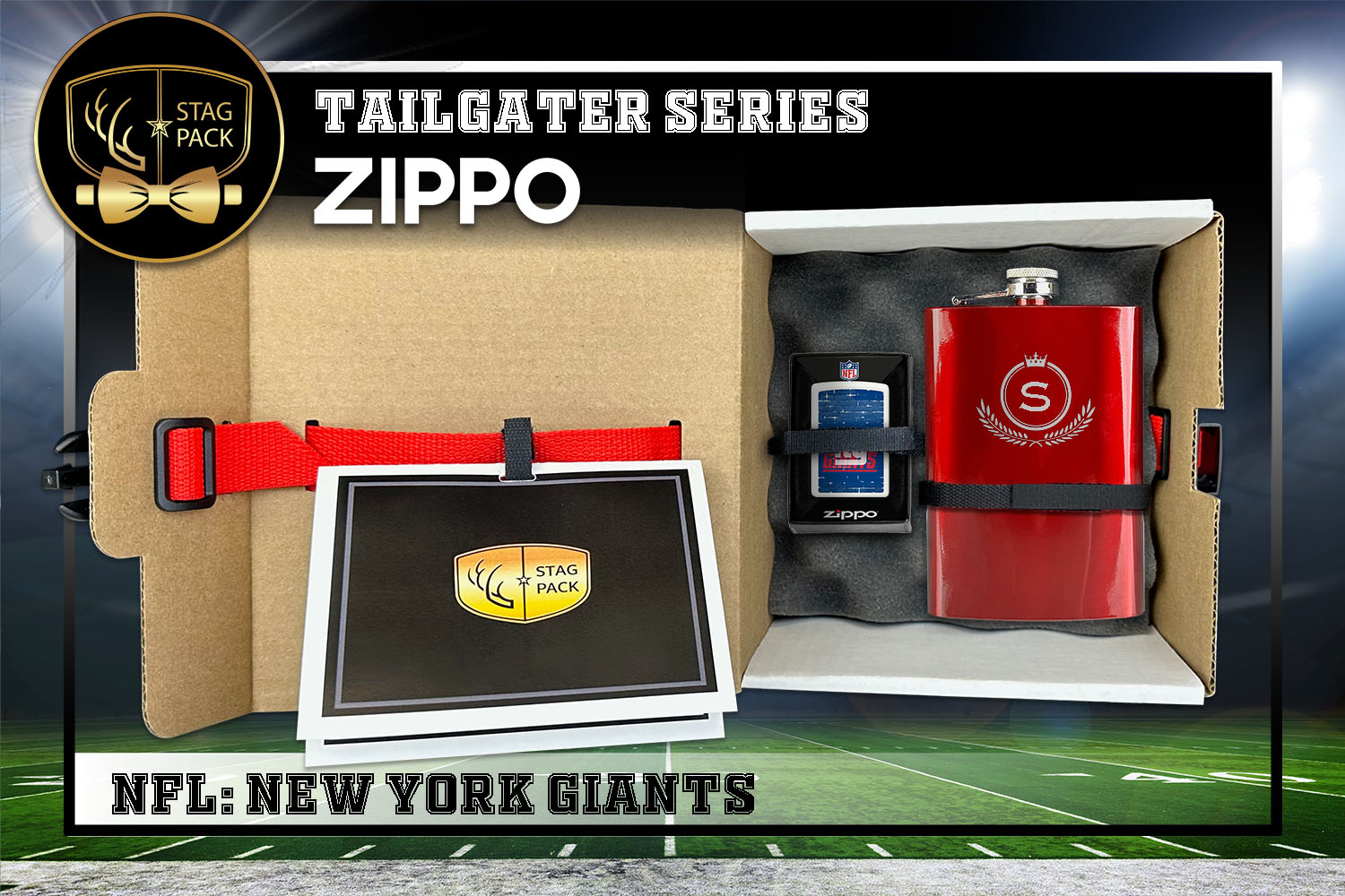 Custom Engraved Groomsmen Gift with Flask & Zippo packaged in a Personalized Gift Box with Message Card.