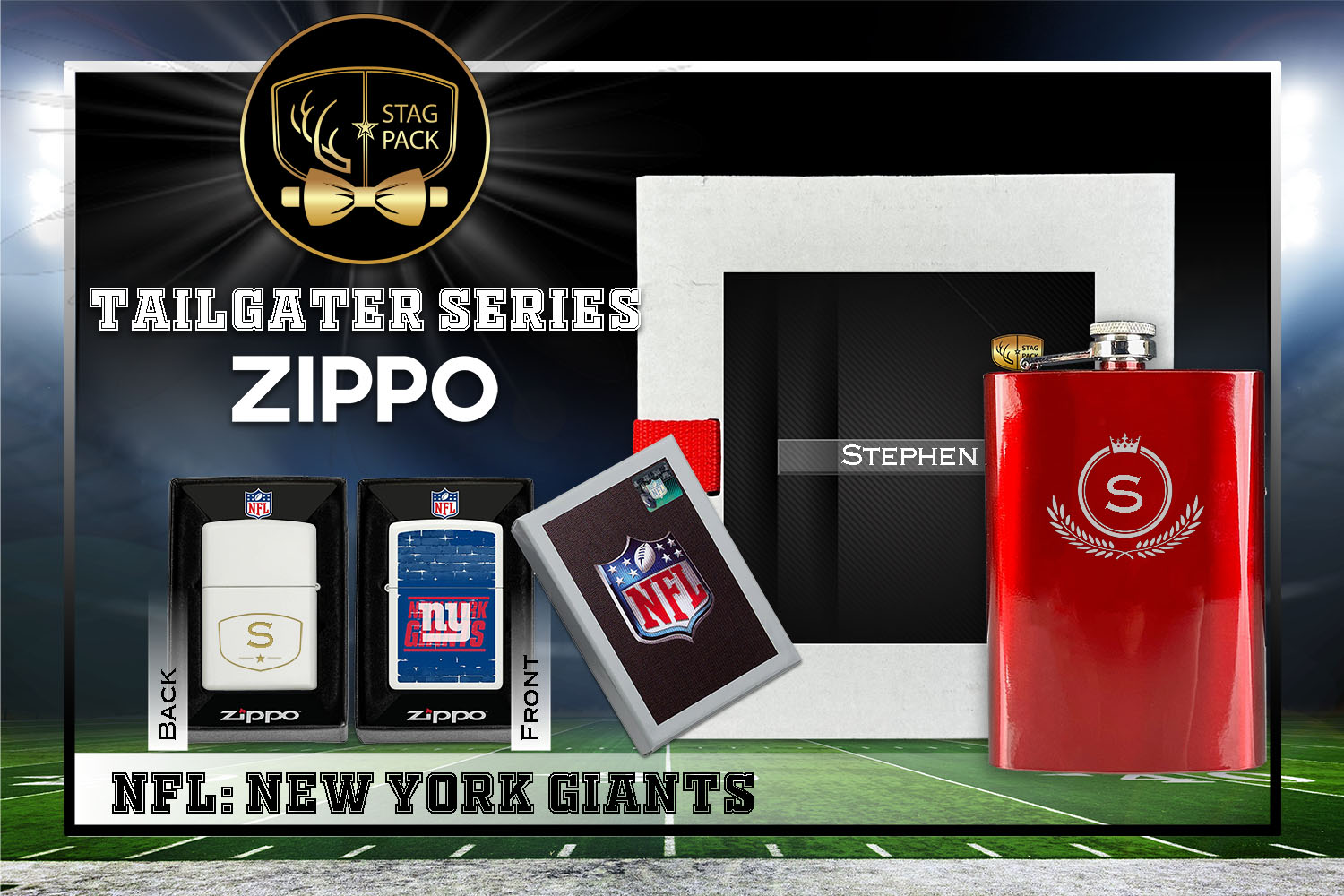 Custom Engraved Groomsmen Gift with Flask & Zippo Windproof Lighter in a Personalized Gift Box.