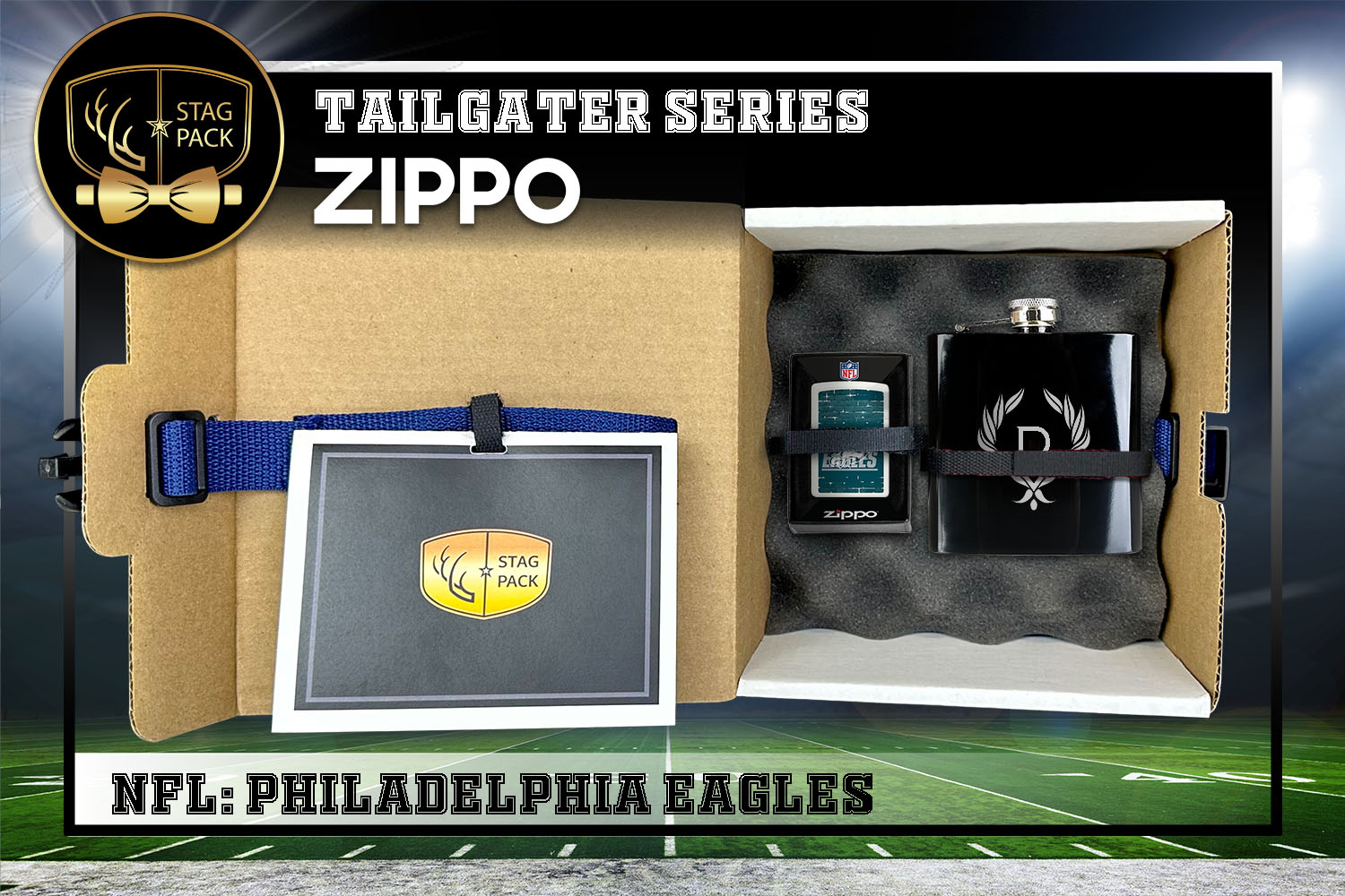 Custom Engraved Groomsmen Gift with Flask & Zippo packaged in a Personalized Gift Box with Message Card.