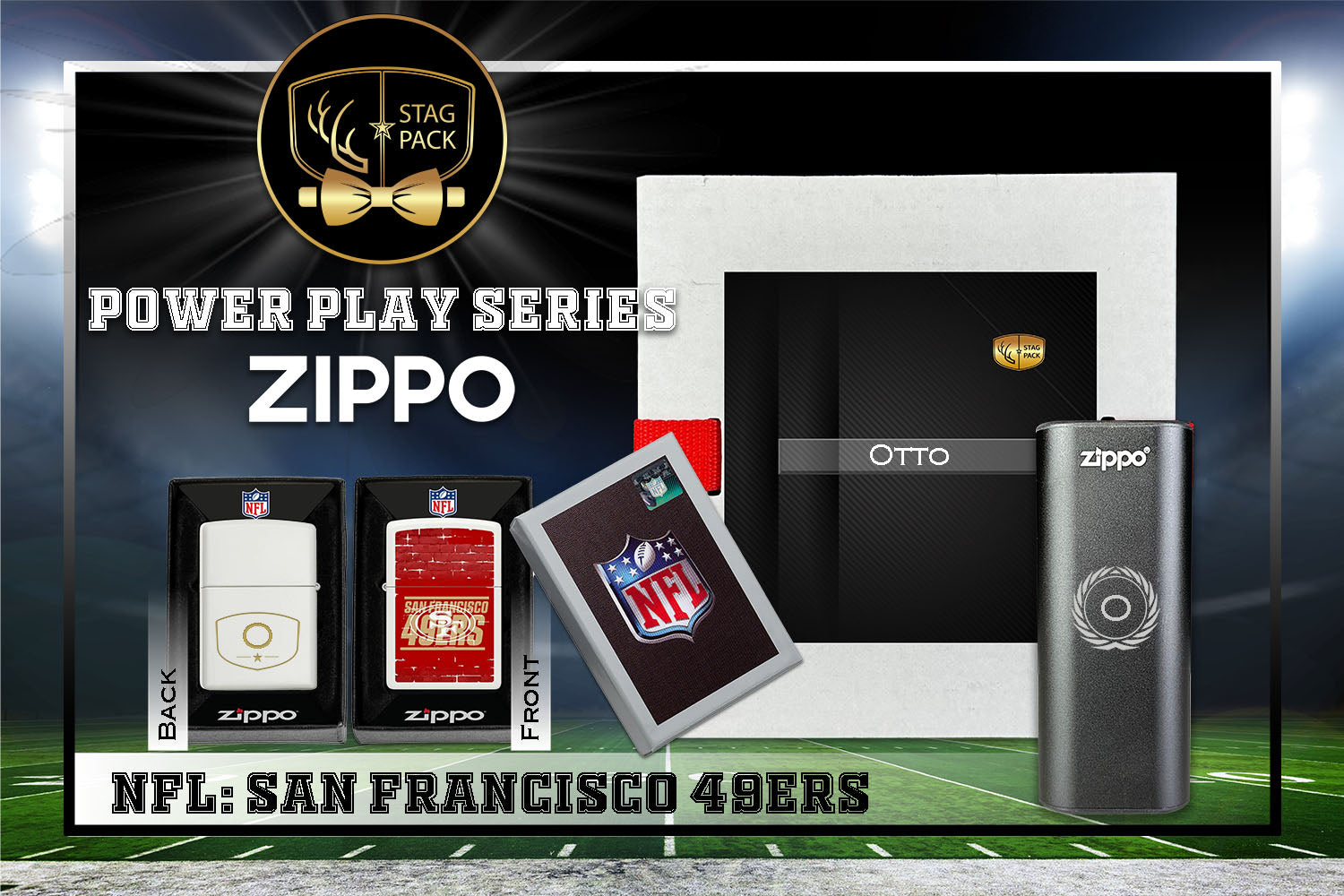 Custom Engraved Groomsmen Gift with NFL Zippo Windproof Lighter& Heatbank in a Personalized Gift Box.
