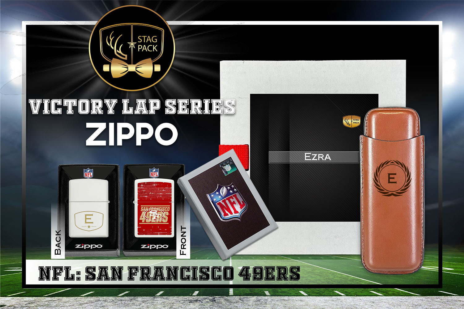 Custom Engraved Groomsmen Gift with Dual Sleeve Leather Cigar Case & Zippo Windproof Lighter in a Personalized Gift Box.