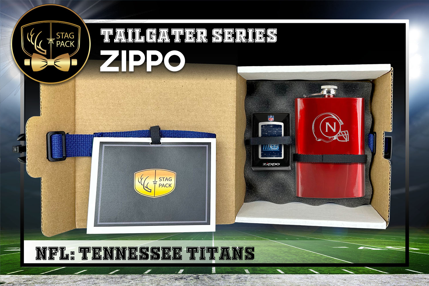 Custom Engraved Groomsmen Gift with Flask & Zippo packaged in a Personalized Gift Box with Message Card.