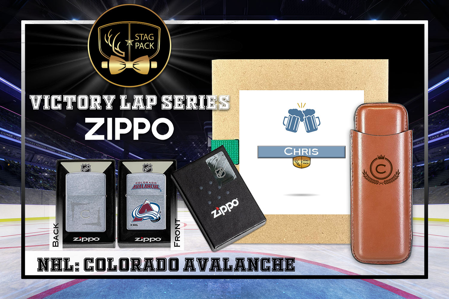 Custom Engraved Groomsmen Gift with Dual Sleeve Leather Cigar Case & Zippo Windproof Lighter in a Personalized Gift Box.