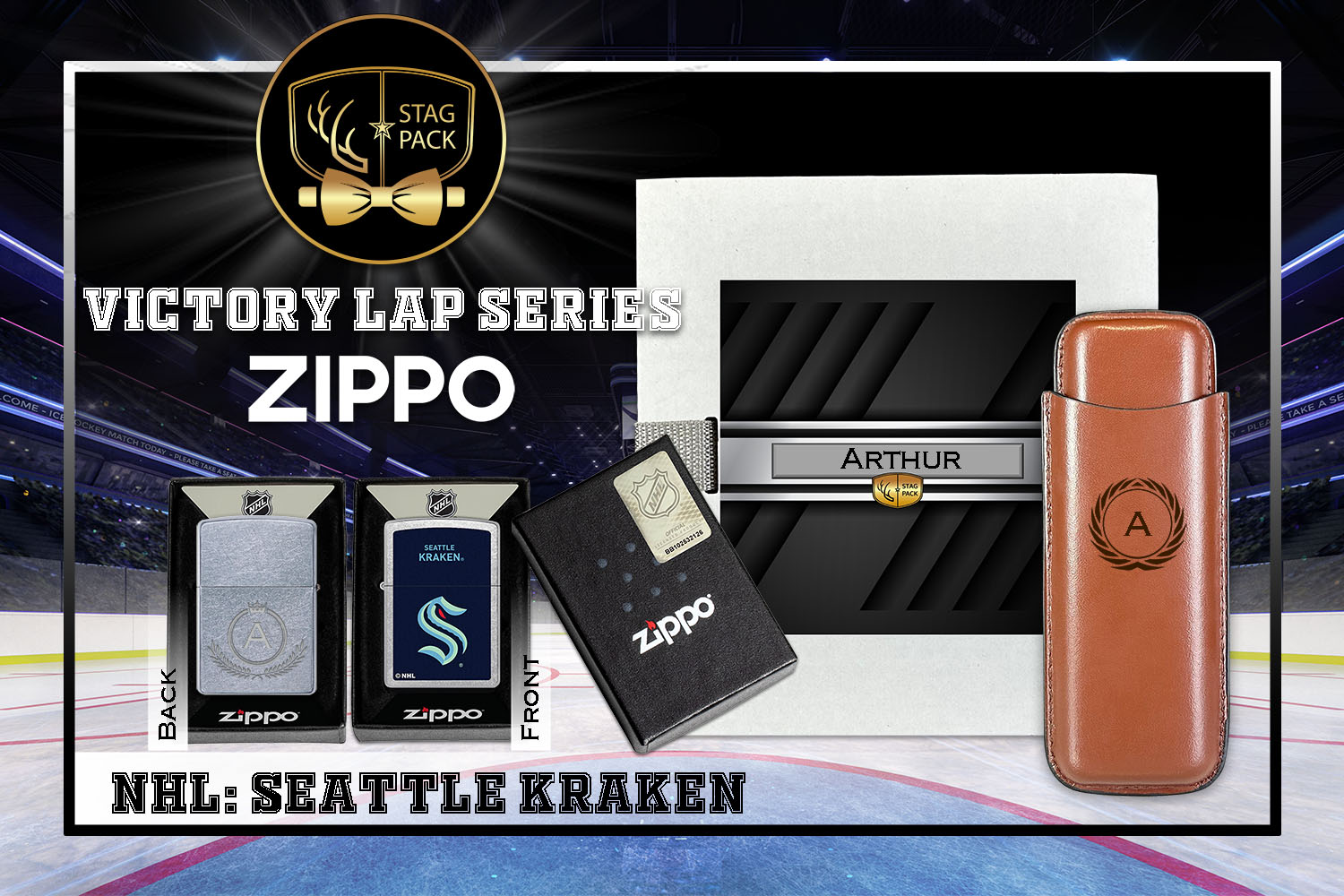 Custom Engraved Groomsmen Gift with Dual Sleeve Leather Cigar Case & Zippo Windproof Lighter in a Personalized Gift Box.