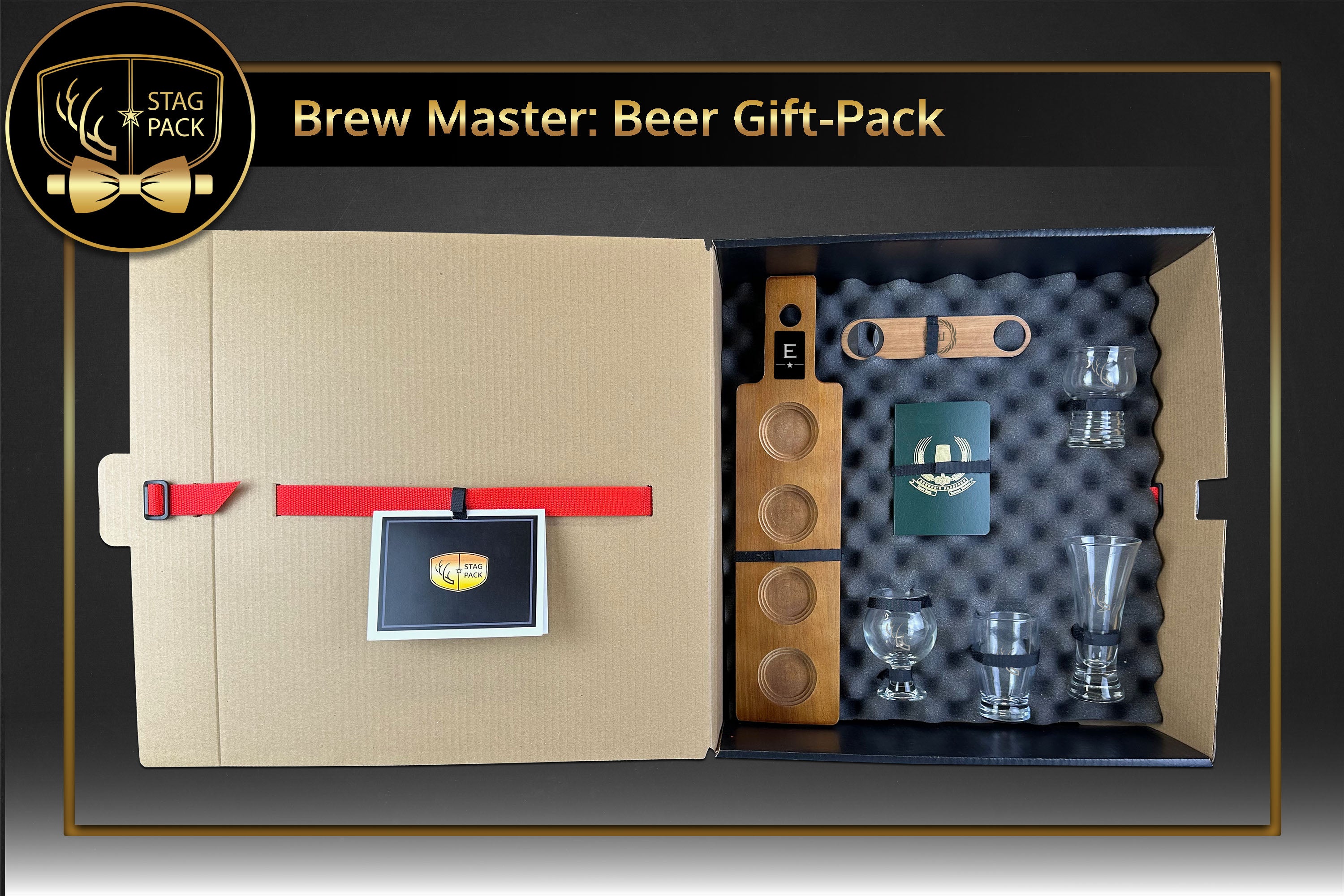 Custom Engraved Groomsmen Gift with Beer Flight Glasses, Sample Paddle, Engraved Bottle Opener, Journal in a Personalized Gift Box with a Message Card