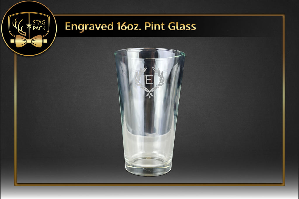 Stag custom engraved groomsmen solo gift includes a custom engraved 16oz. Pint Glass. Free Shipping & Personalization!