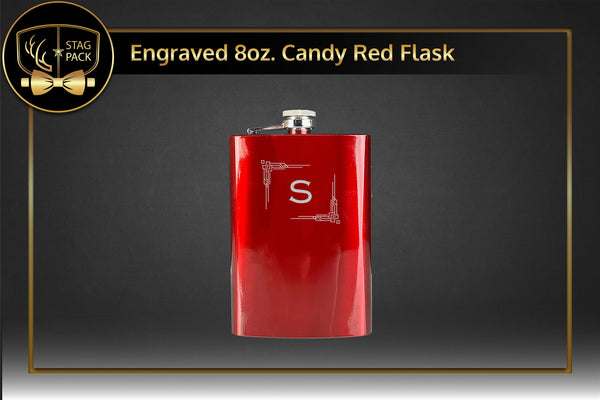 Engraved 8oz. Candy Red Flask