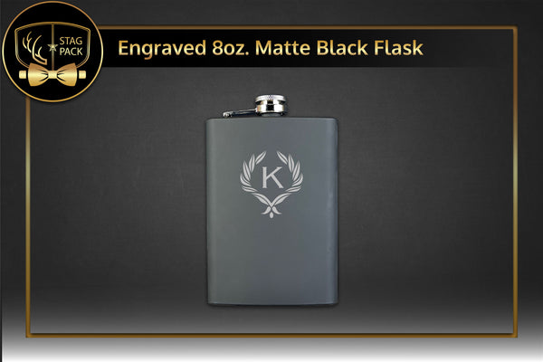 Engraved 8oz. Matte Black Flask