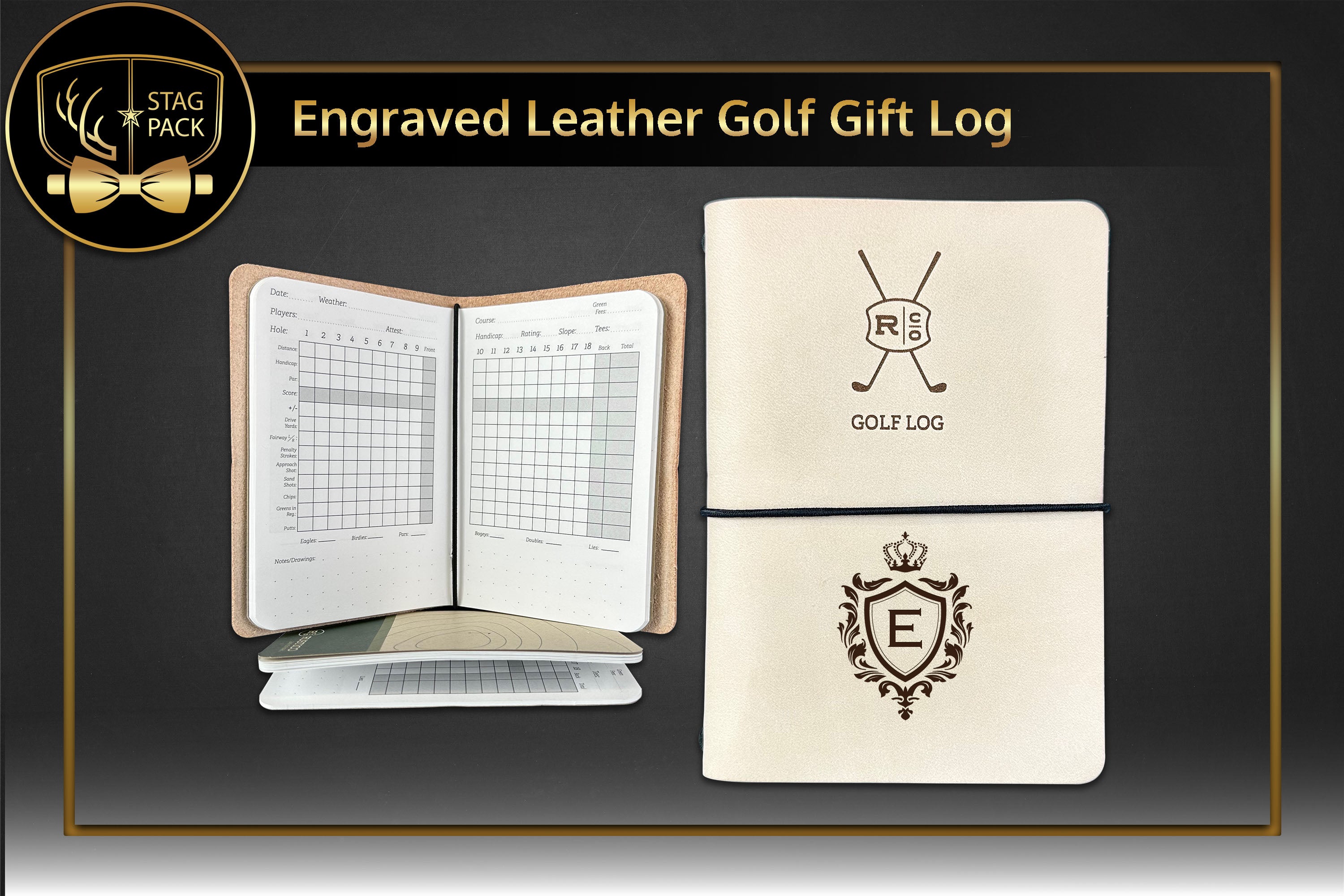 Custom Engraved Rustico® Refillable Leather Golf Log.  Free Shipping & Personalization!