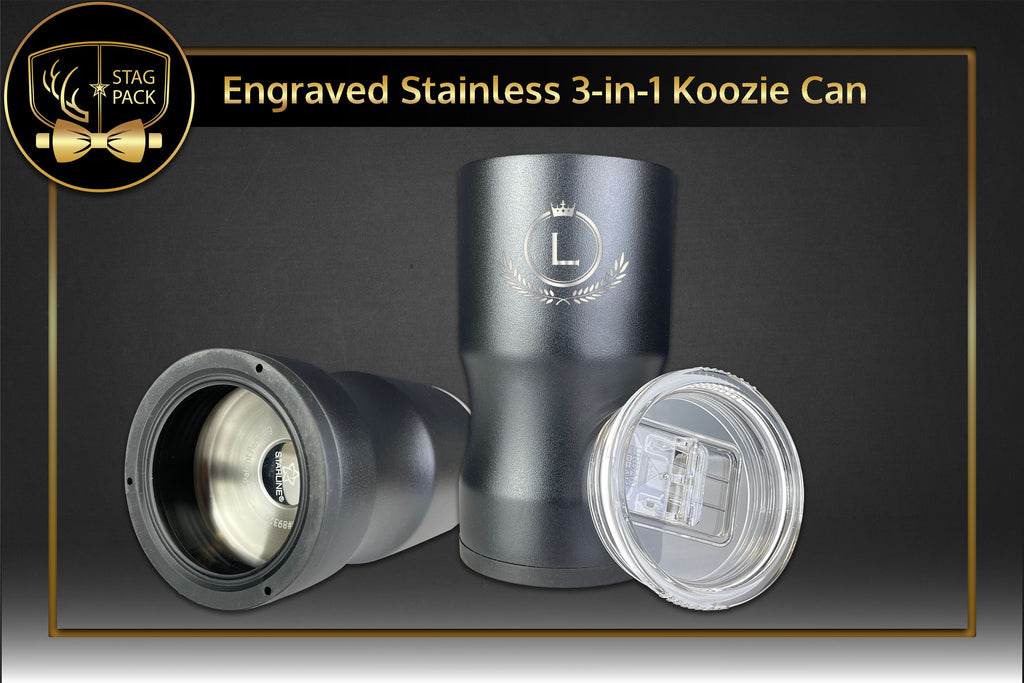 Custom Engraved Stainless Steel 3-in-1 Koozie. Free Shipping & Personalization!