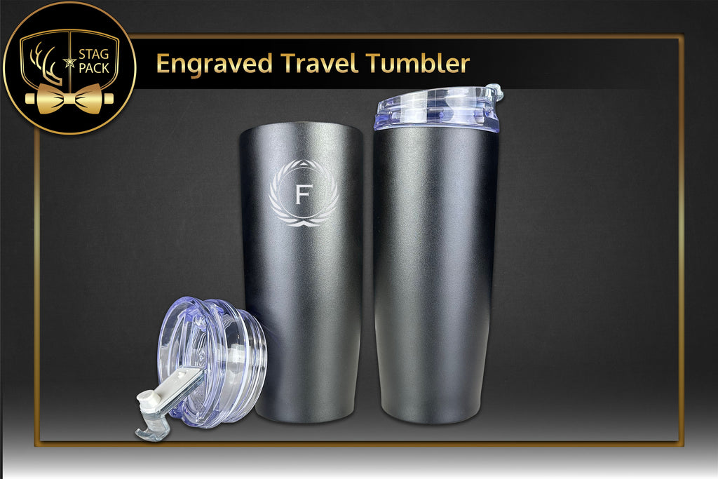 Custom Engraved Groomsmen Gift includes a 20oz Travel Tumbler.  Free Shipping & Personalization!