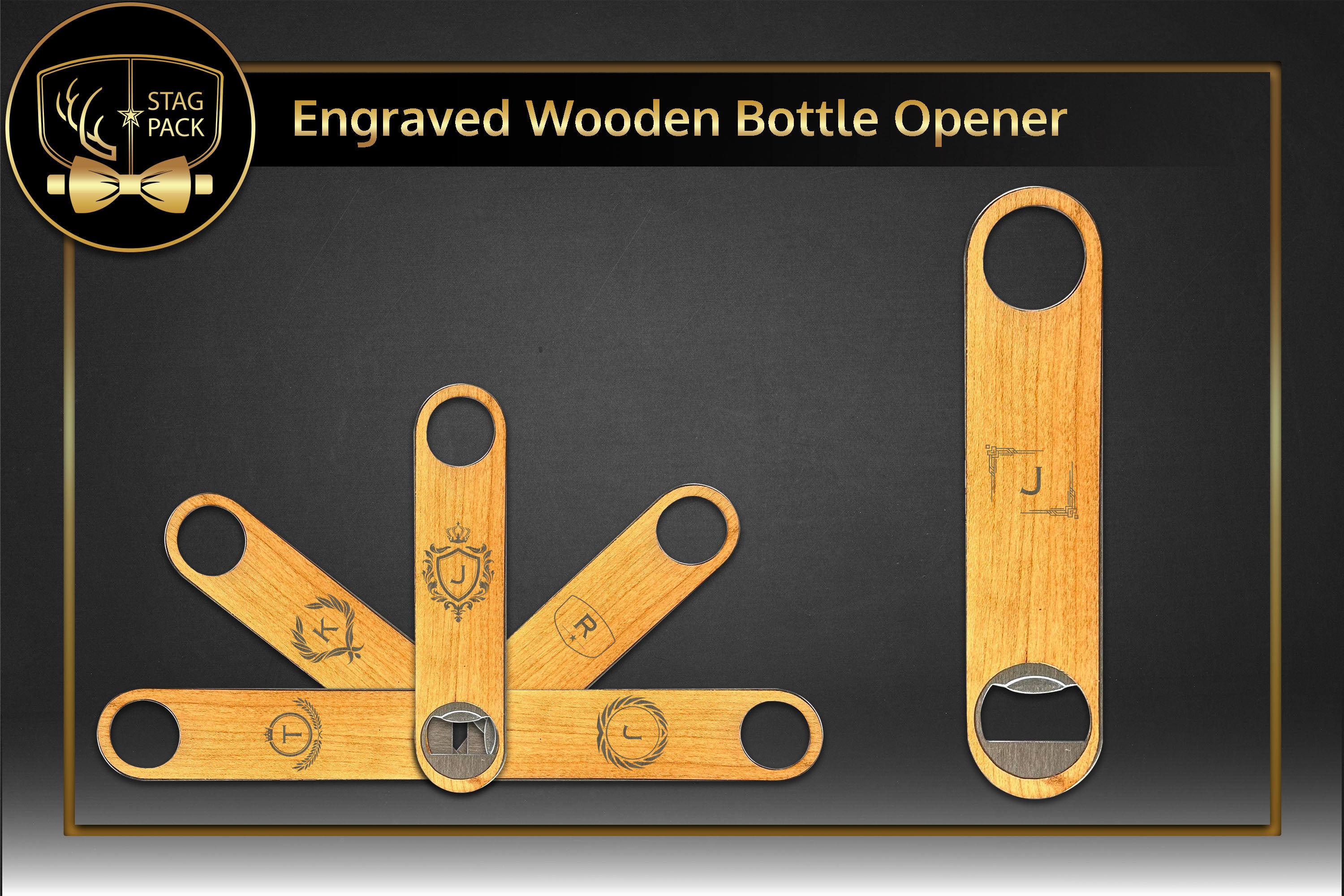 Stag Pack Custom Engraved Wood & Stainless Steel Bottle Opener Groomsmen Gift.    Free Shipping & Personalization!