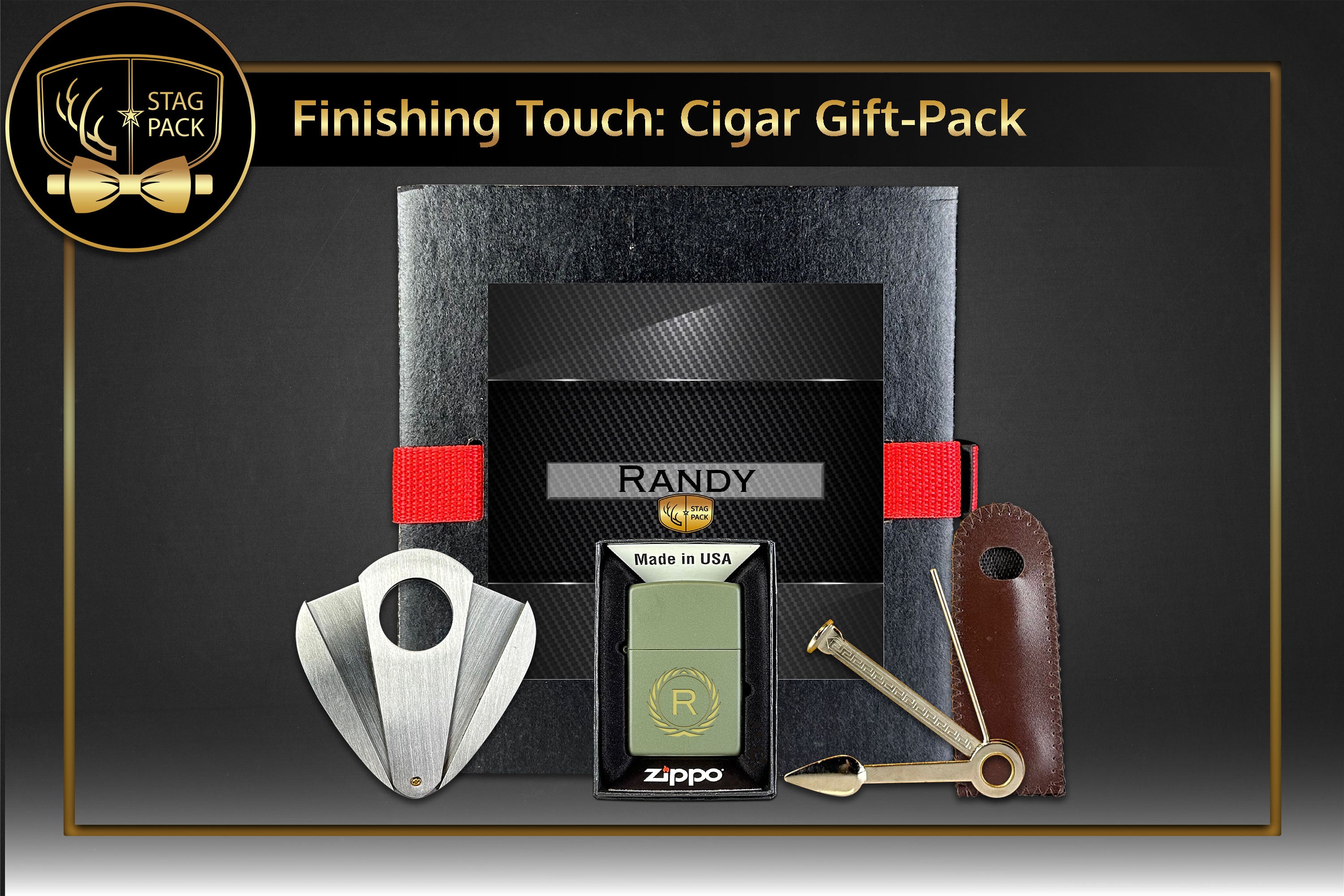 Custom Engraved Groomsmen Zippo, Cigar Cutters, Smoke Tool Gift-Pack in a Personalized Gift Box.