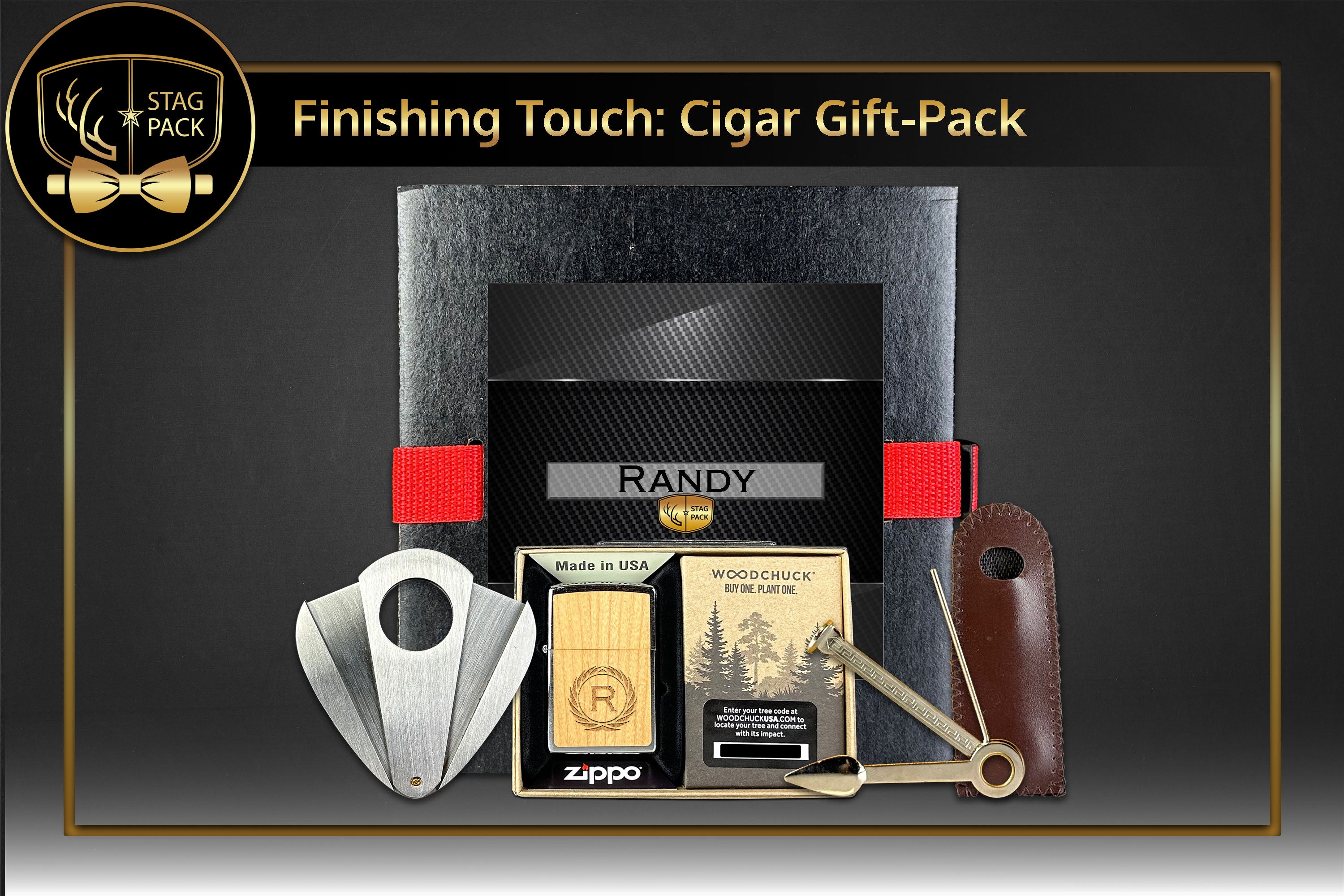 Custom Engraved Groomsmen Zippo, Cigar Cutters, Smoke Tool Gift-Pack in a Personalized Gift Box.