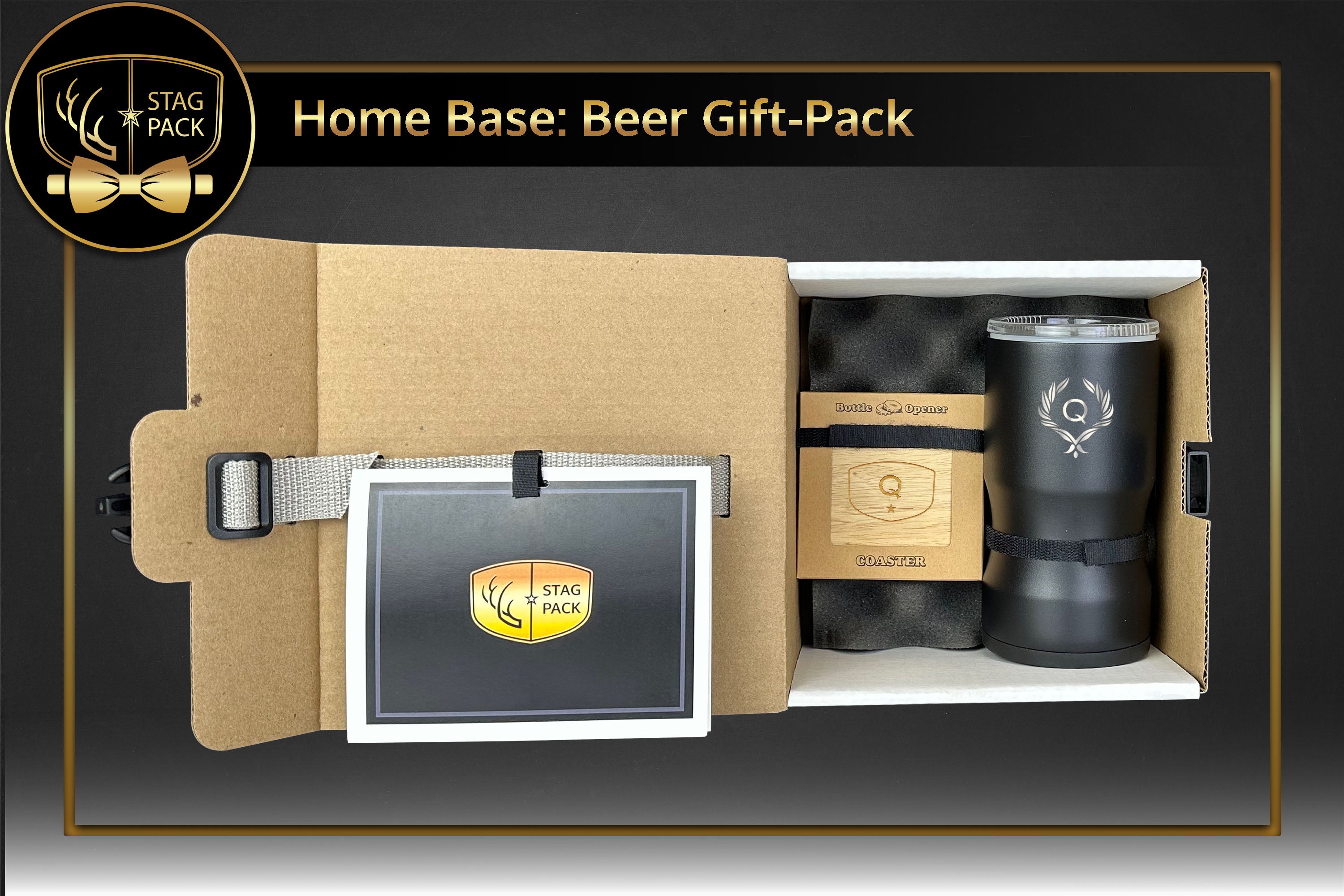 Custom Engraved Groomsmen Gift with 3 in 1 Koozie and Coaster Opener in a Personalized Gift Box.