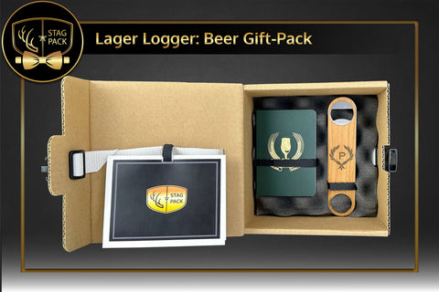 Custom Engraved Groomsmen Gift with Beer Journal and Bottle Opener packaged in a Personalized Gift Box with a Message Card.