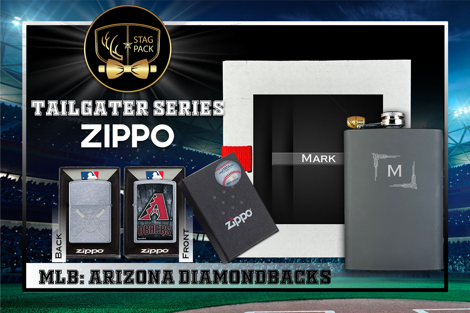 Custom Engraved Groomsmen Gift with Flask & Zippo Windproof Lighter in a Personalized Gift Box.