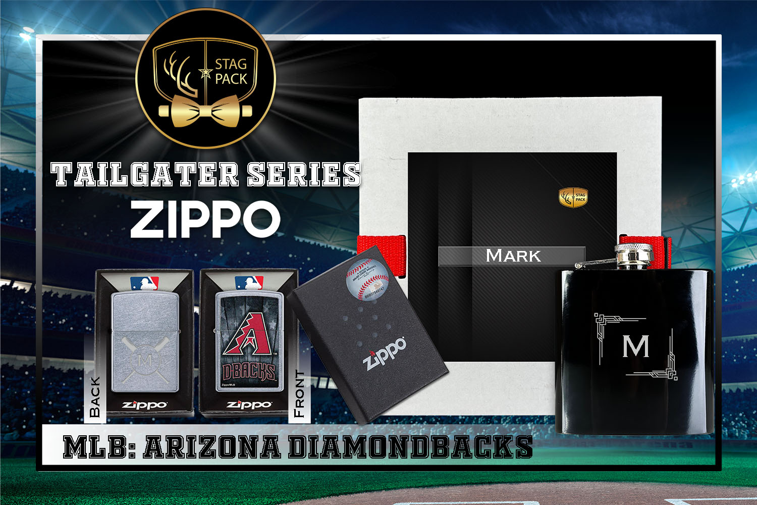 Custom Engraved Groomsmen Gift with Flask & Zippo Windproof Lighter in a Personalized Gift Box.