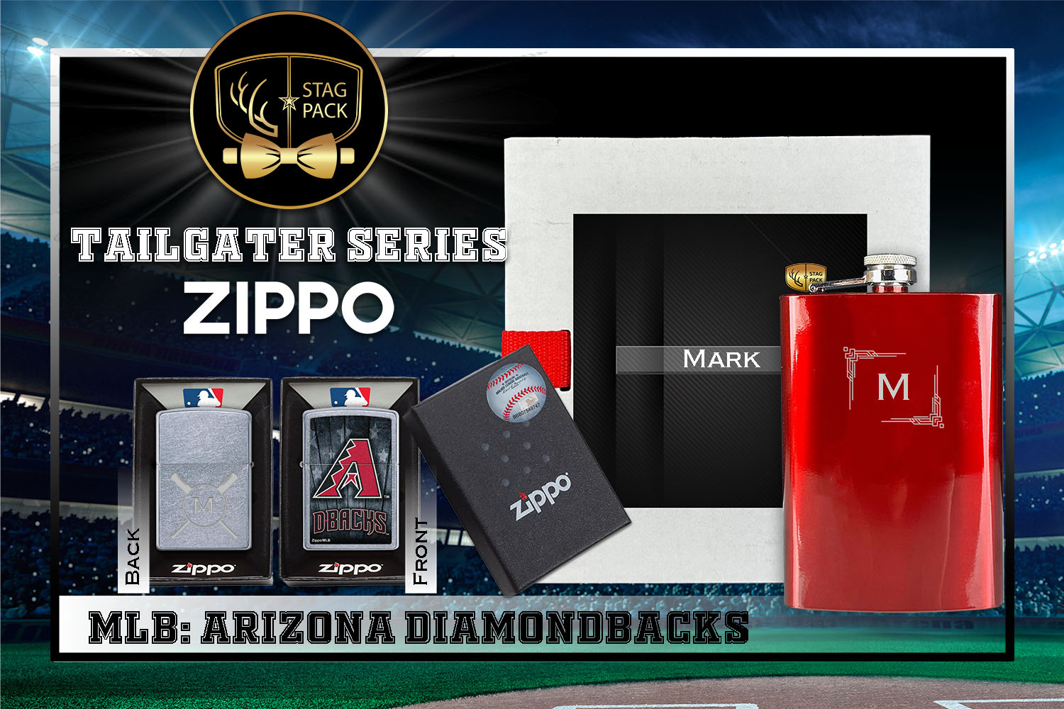 Custom Engraved Groomsmen Gift with Flask & Zippo Windproof Lighter in a Personalized Gift Box.