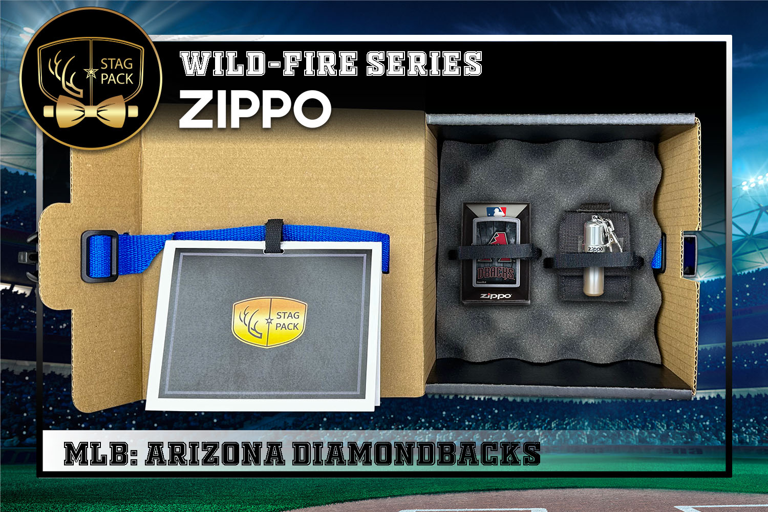 Custom Engraved Groomsmen Gift with MLB Windproof Zippo Lighter, a Fluid Canister and Pouch packaged in a Personalized Gift Box with a Message Card.