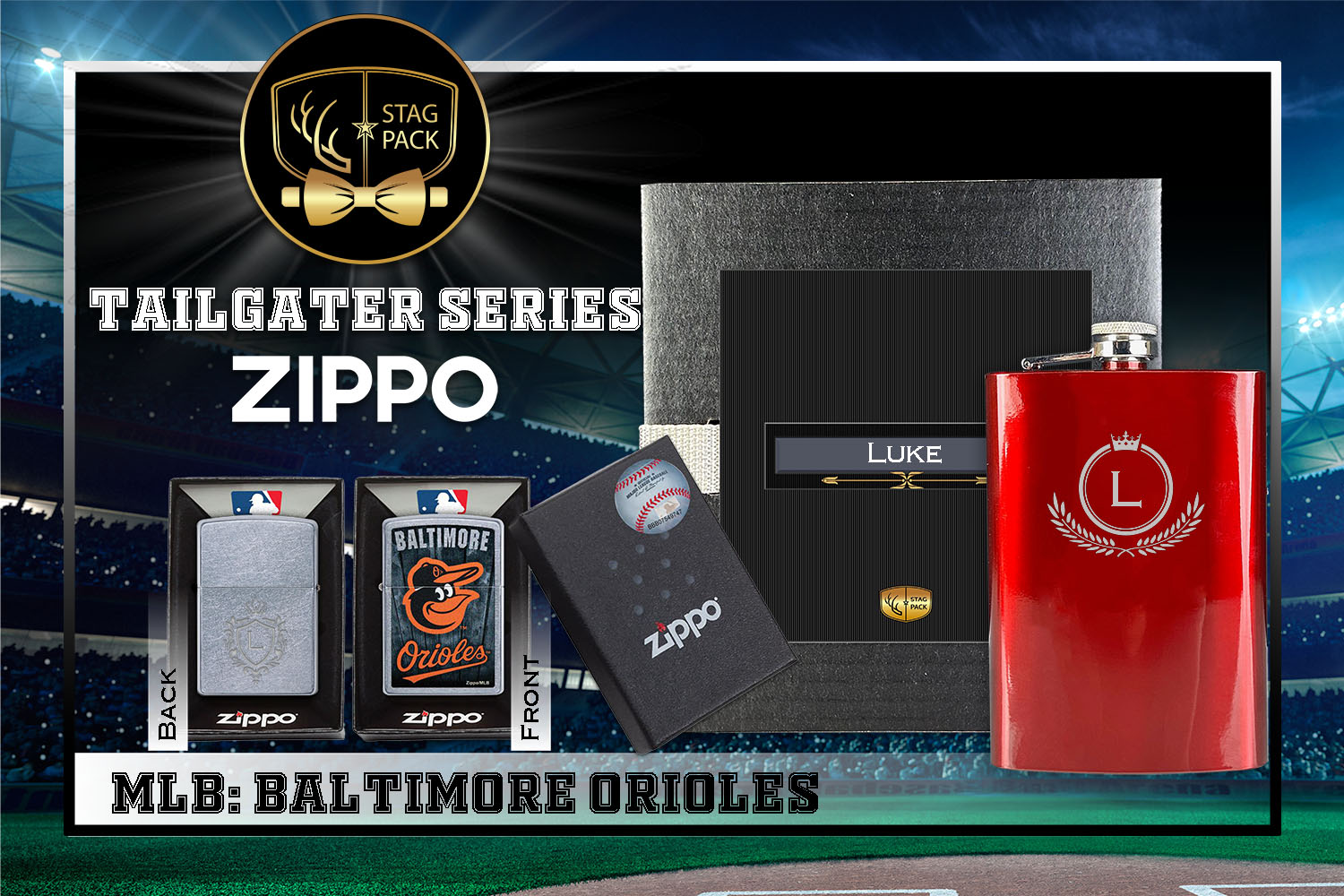 Custom Engraved Groomsmen Gift with Flask & Zippo Windproof Lighter in a Personalized Gift Box.