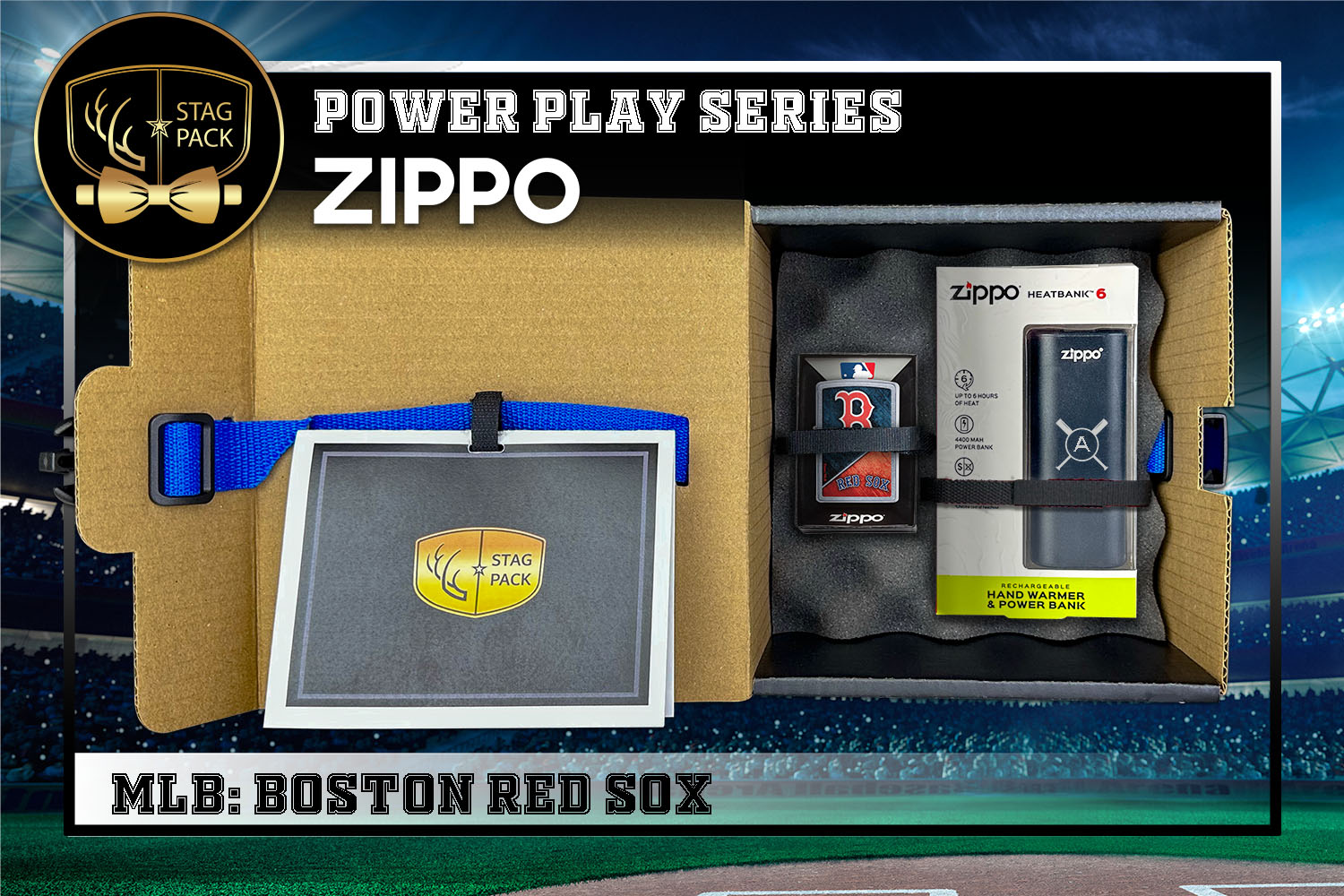Custom Engraved Groomsmen Gift with MLB Zippo Windproof lighter & Heatbank in a Personalized Gift Box with a Message Card.