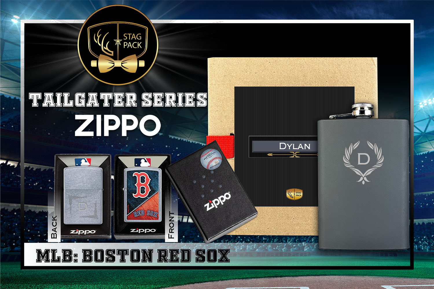 Custom Engraved Groomsmen Gift with Flask & Zippo Windproof Lighter in a Personalized Gift Box.