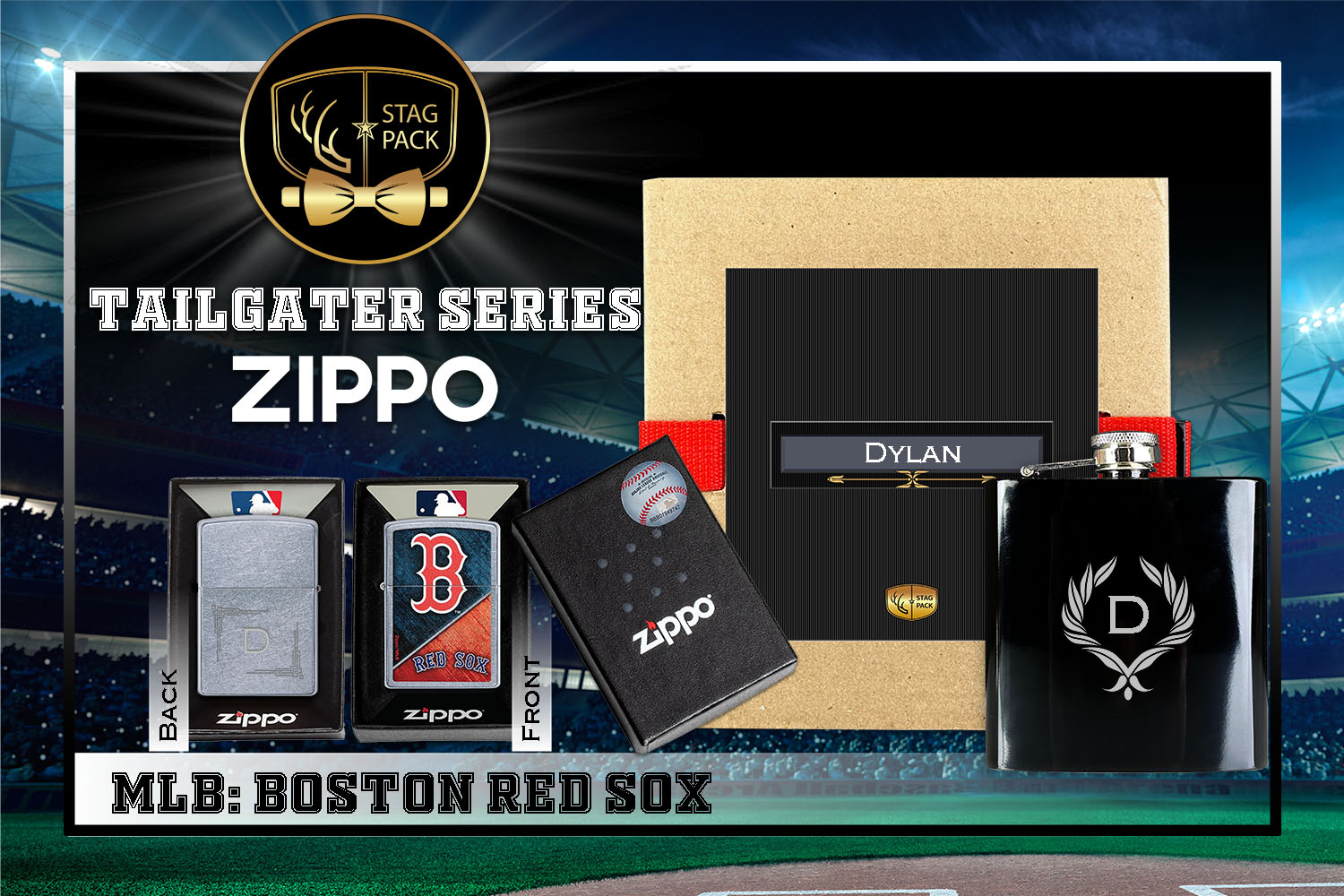 Custom Engraved Groomsmen Gift with Flask & Zippo Windproof Lighter in a Personalized Gift Box.