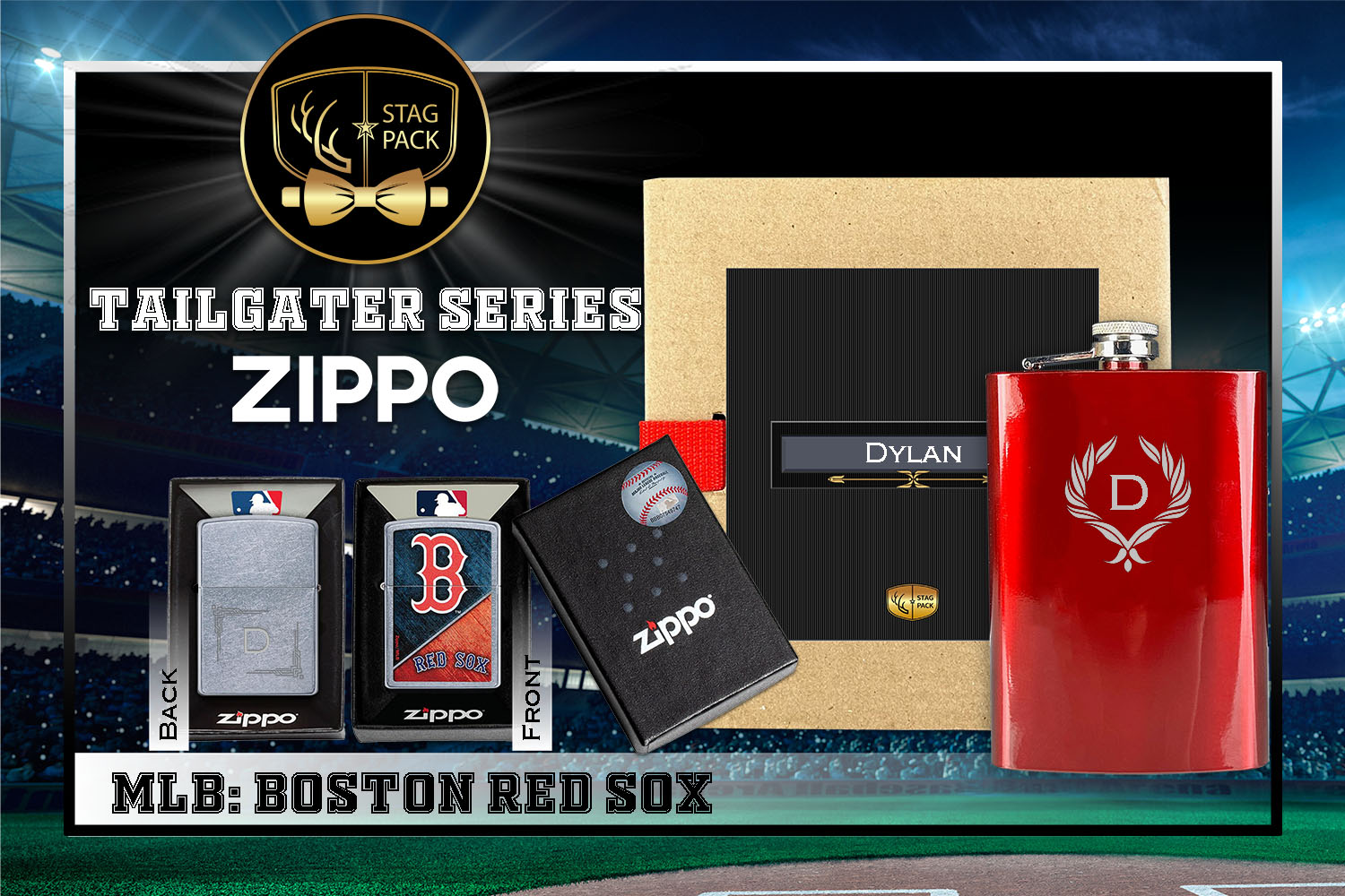 Custom Engraved Groomsmen Gift with Flask & Zippo Windproof Lighter in a Personalized Gift Box.