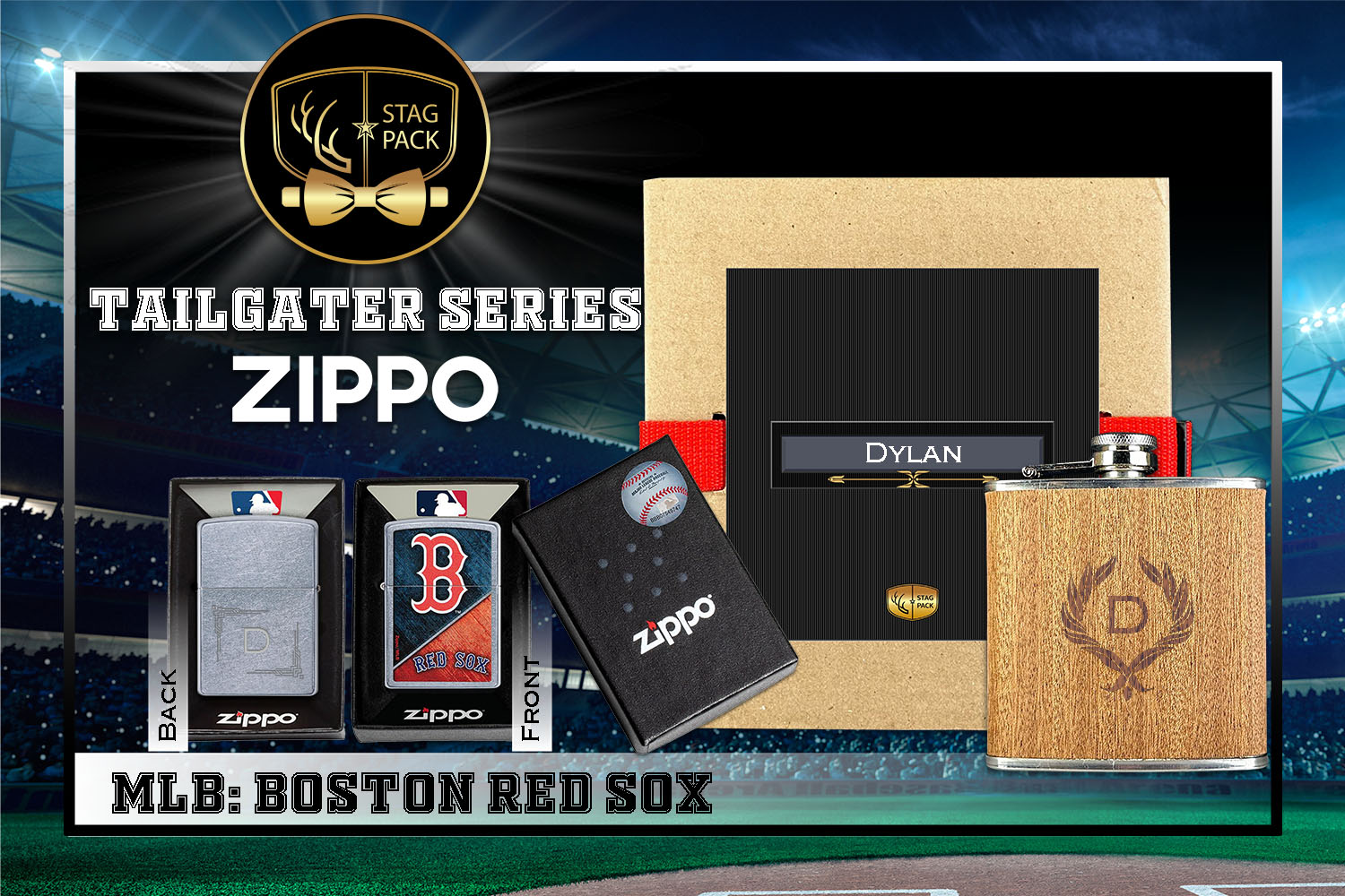 Custom Engraved Groomsmen Gift with Flask & Zippo Windproof Lighter in a Personalized Gift Box.