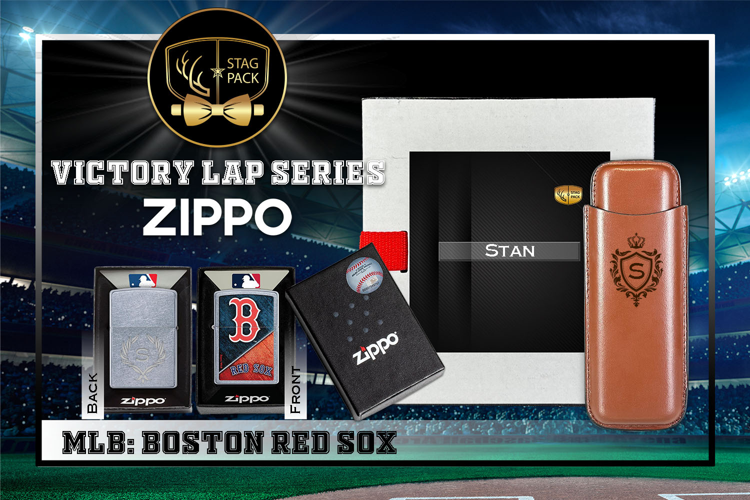 Custom Engraved Groomsmen Gift with Dual Sleeve Leather Cigar Case & Zippo Windproof Lighter in a Personalized Gift Box.