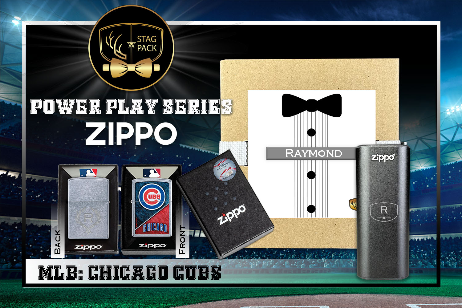 Custom Engraved Groomsmen Gift with MLB Zippo Windproof Lighter& Heatbank in a Personalized Gift Box.