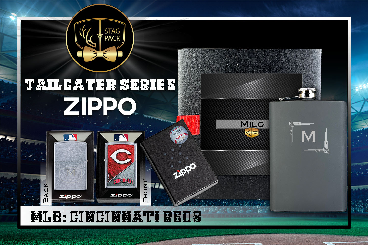 Custom Engraved Groomsmen Gift with Flask & Zippo Windproof Lighter in a Personalized Gift Box.