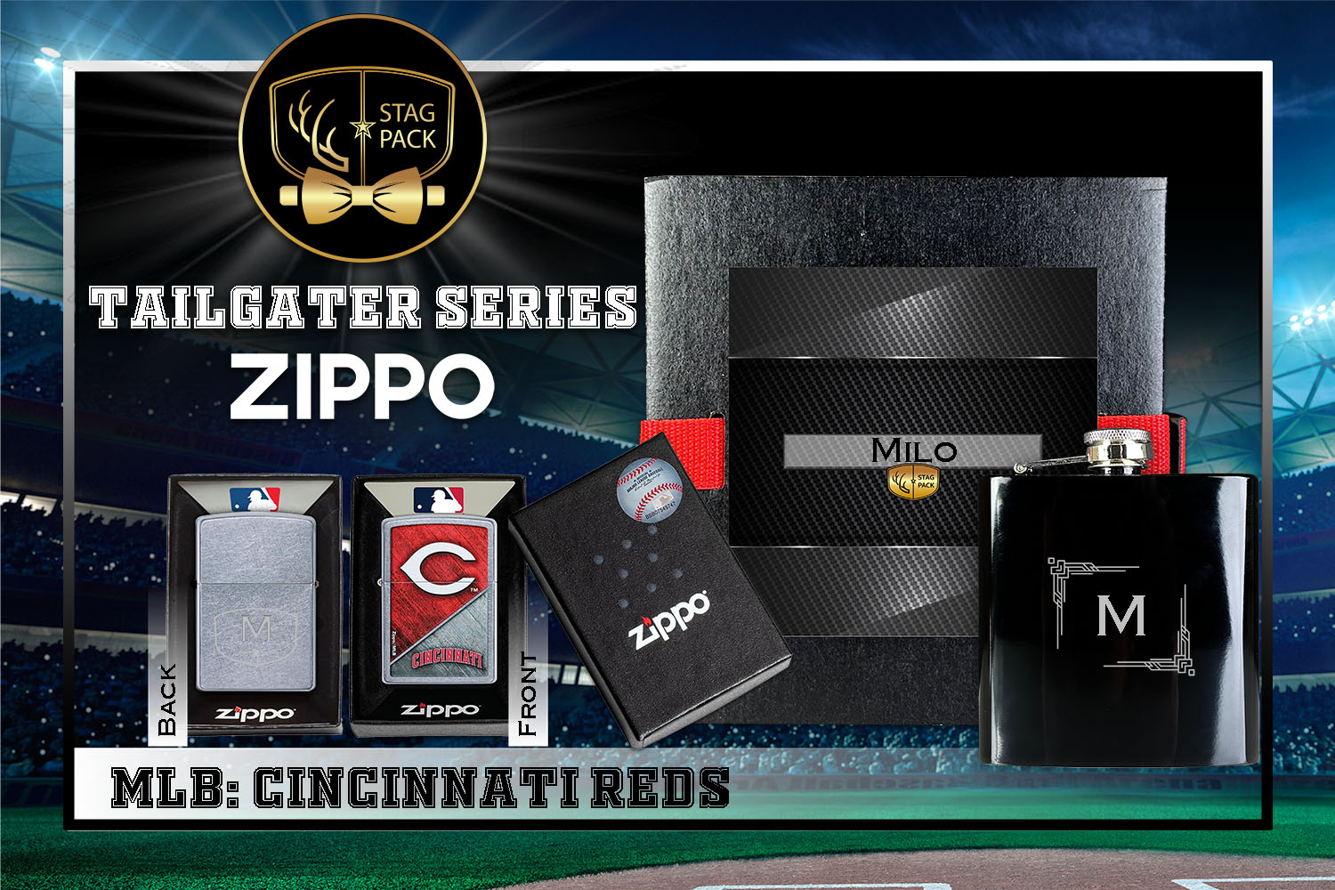 Custom Engraved Groomsmen Gift with Flask & Zippo Windproof Lighter in a Personalized Gift Box.