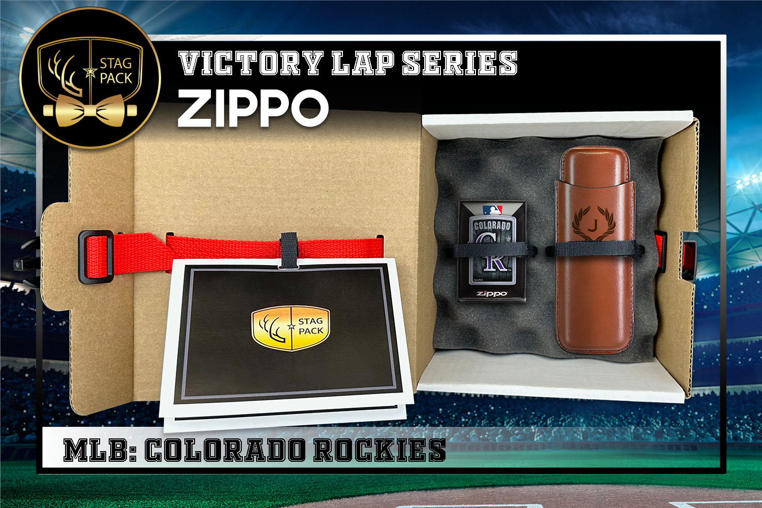 Custom Engraved Groomsmen Gift with Leather Cigar Case & Zippo packaged in a Personalized Gift Box with Message Card.