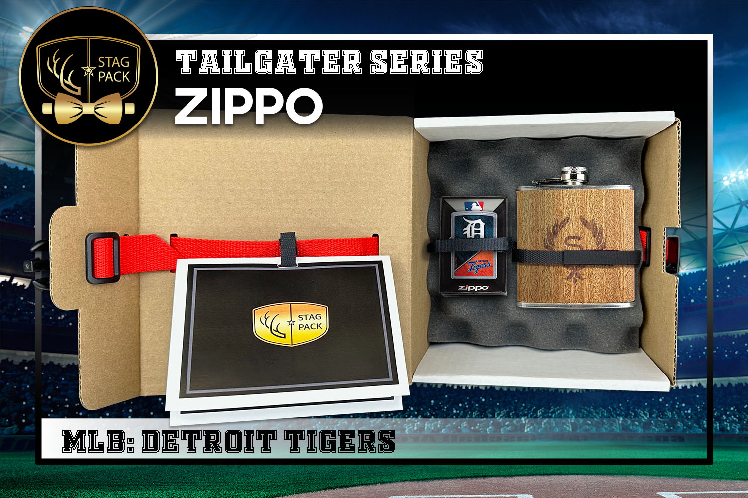 Custom Engraved Groomsmen Gift with Flask & Zippo packaged in a Personalized Gift Box with Message Card.