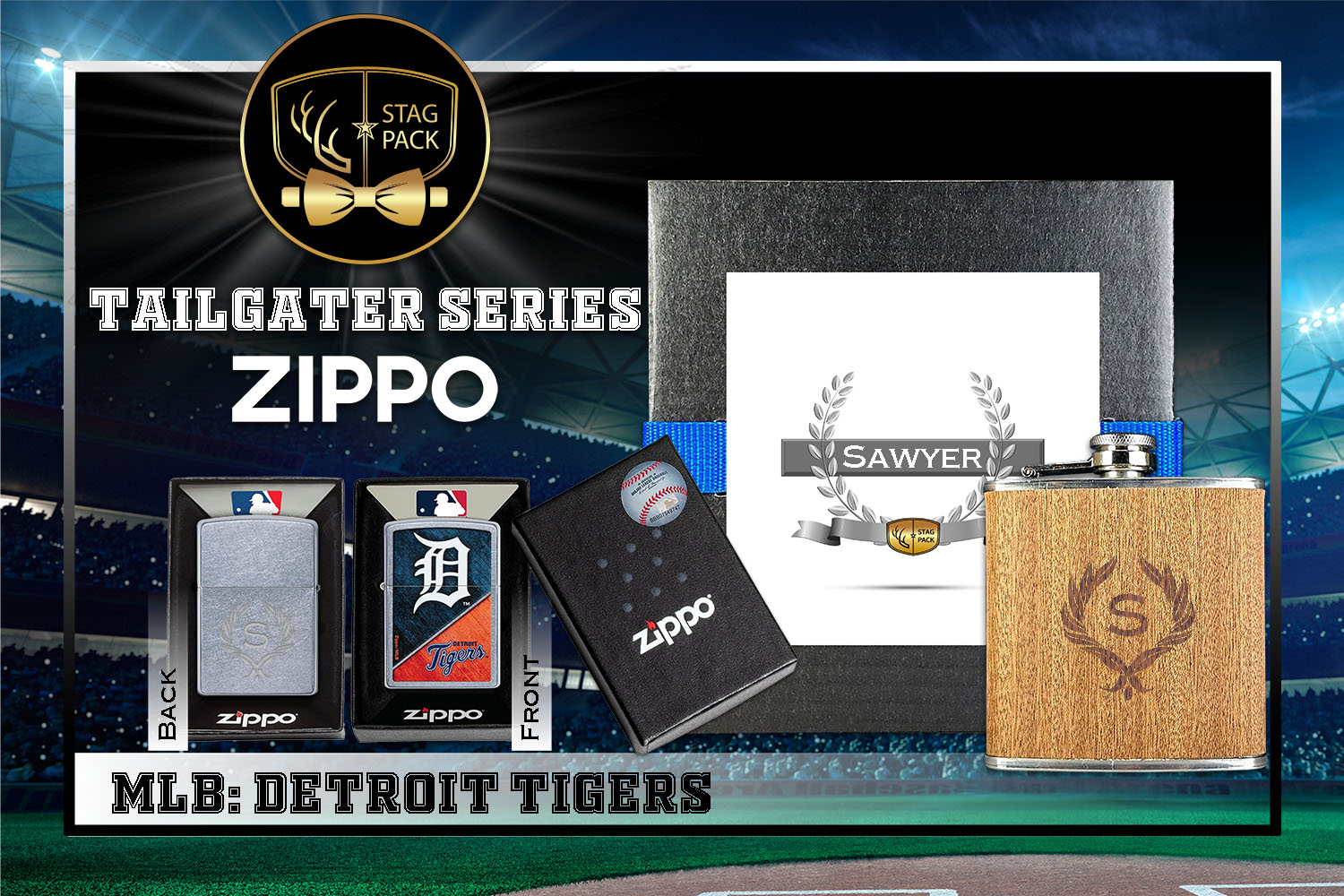 Custom Engraved Groomsmen Gift with Flask & Zippo Windproof Lighter in a Personalized Gift Box.