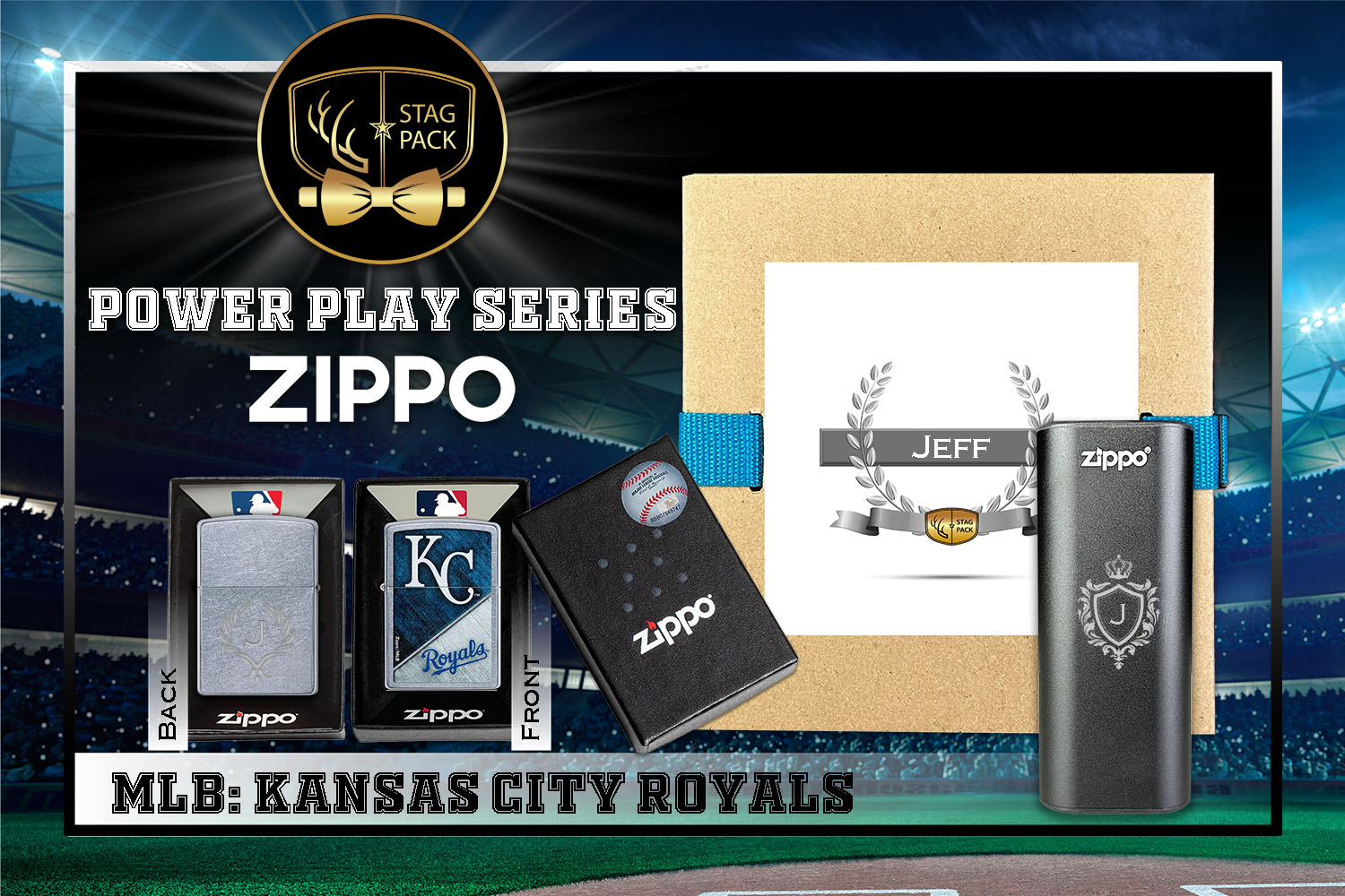 Custom Engraved Groomsmen Gift with MLB Zippo Windproof Lighter& Heatbank in a Personalized Gift Box.