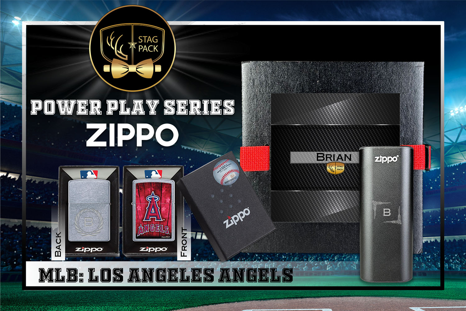 Custom Engraved Groomsmen Gift with MLB Zippo Windproof Lighter& Heatbank in a Personalized Gift Box.