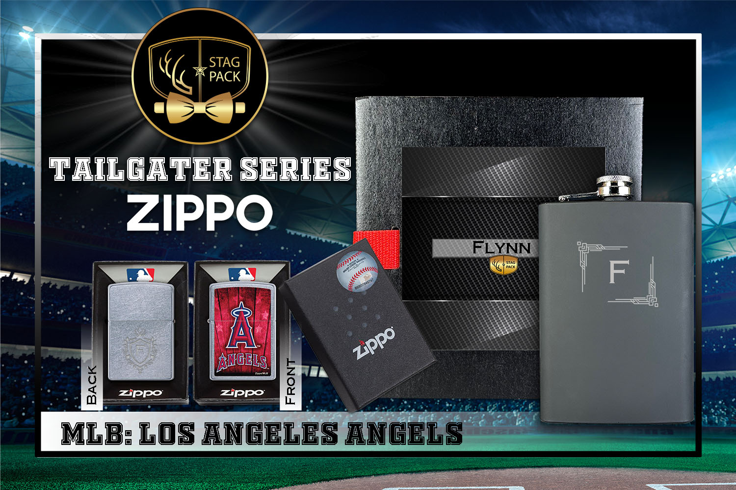 Custom Engraved Groomsmen Gift with Flask & Zippo Windproof Lighter in a Personalized Gift Box.