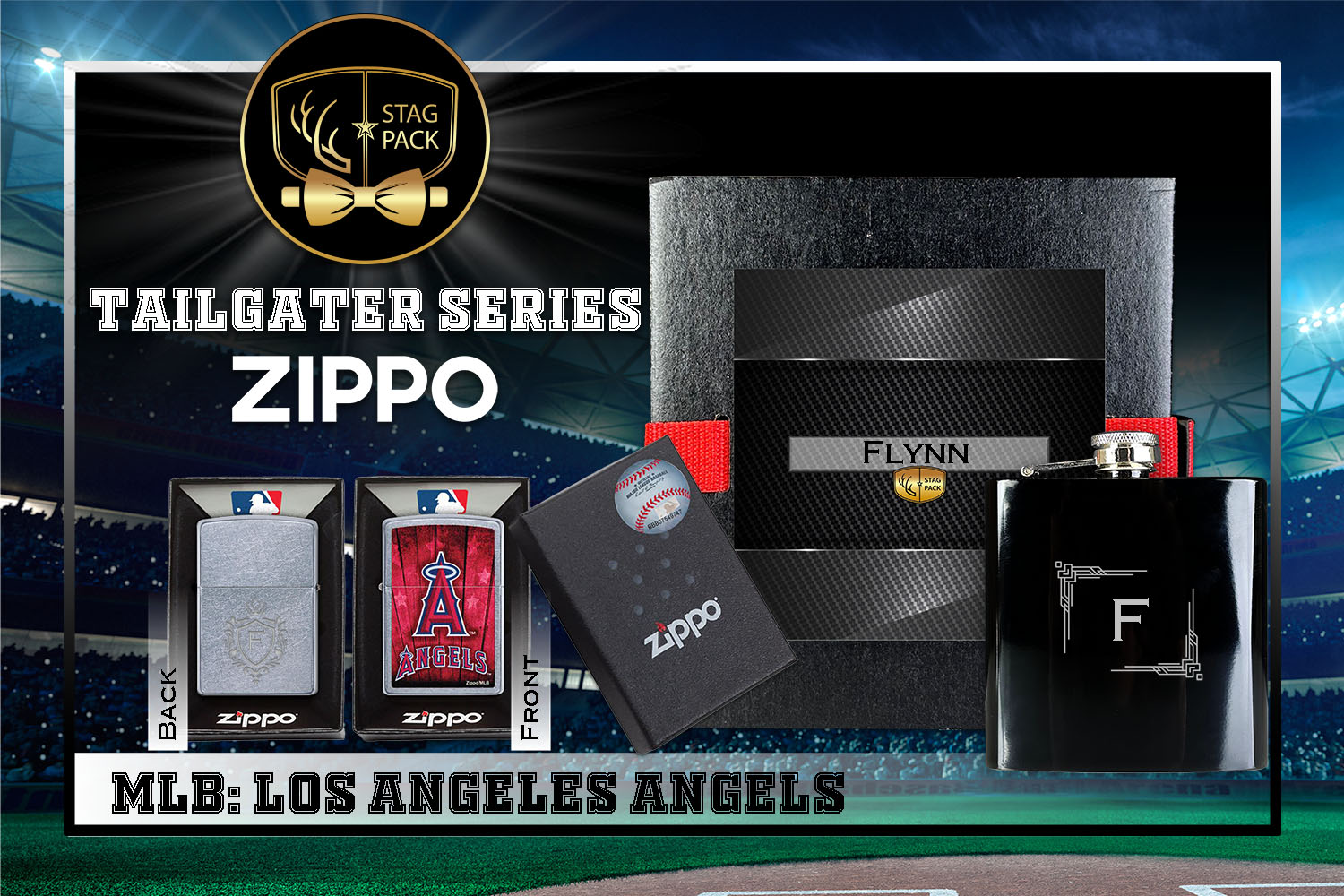 Custom Engraved Groomsmen Gift with Flask & Zippo Windproof Lighter in a Personalized Gift Box.