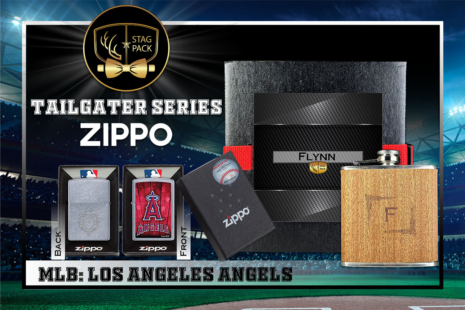 Custom Engraved Groomsmen Gift with Flask & Zippo Windproof Lighter in a Personalized Gift Box.