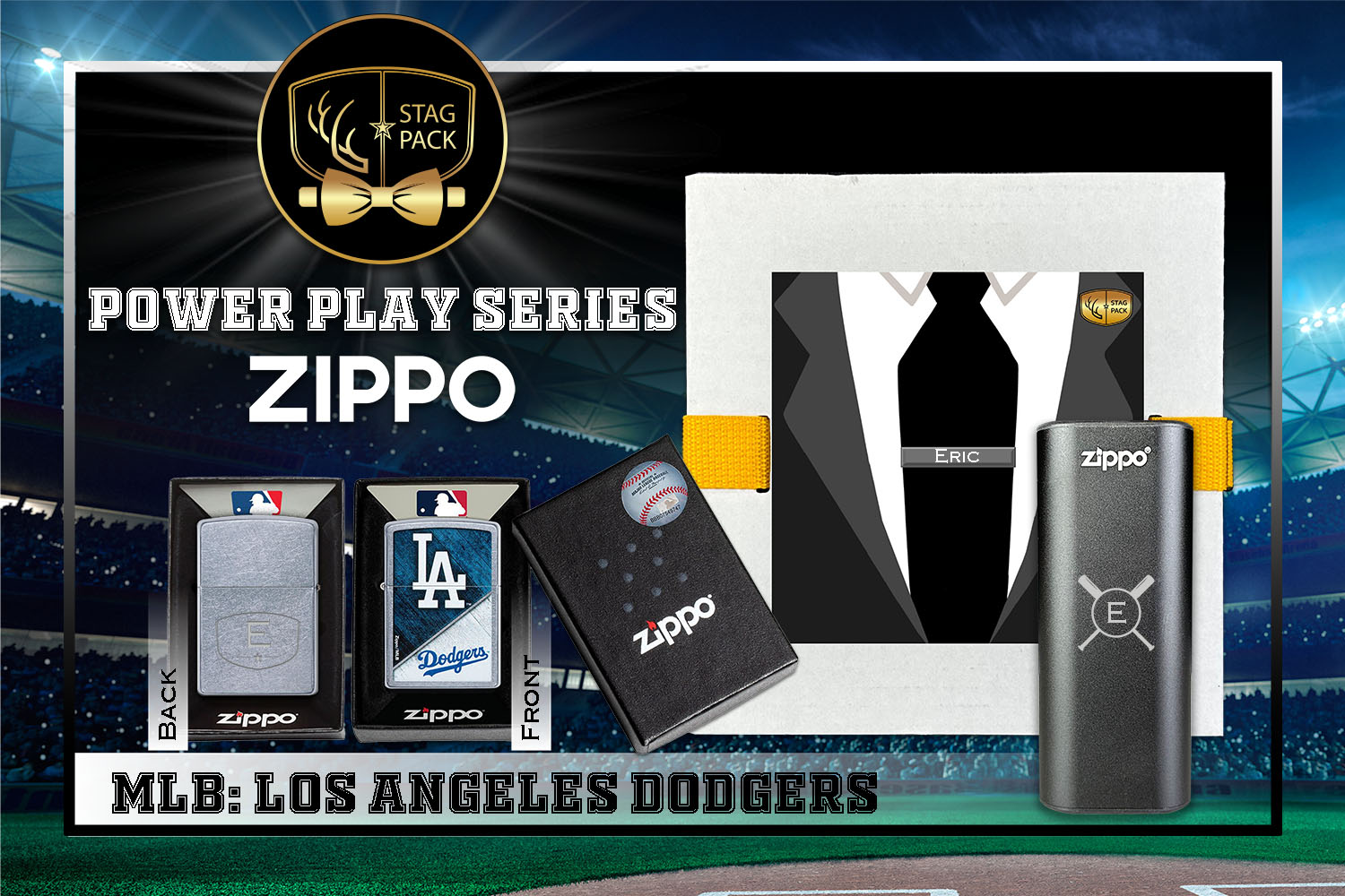 Custom Engraved Groomsmen Gift with MLB Zippo Windproof Lighter& Heatbank in a Personalized Gift Box.