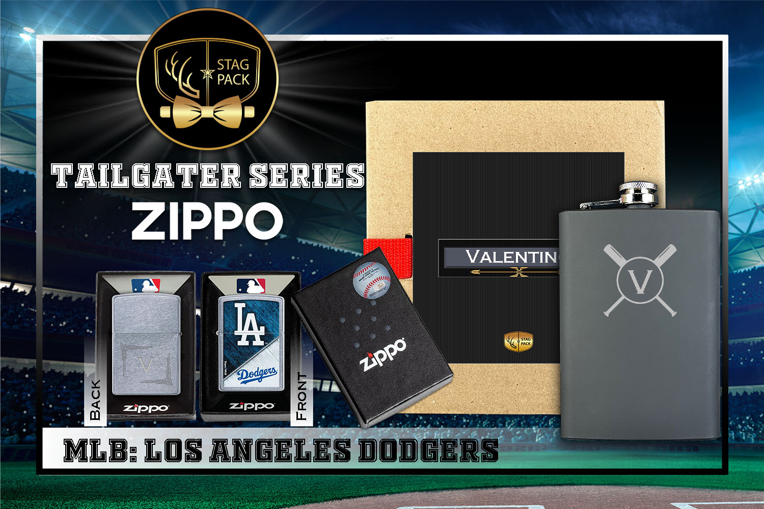 Custom Engraved Groomsmen Gift with Flask & Zippo Windproof Lighter in a Personalized Gift Box.