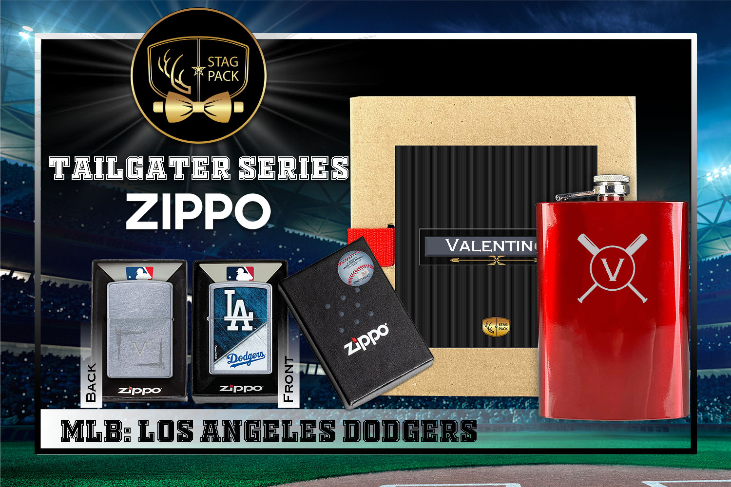 Custom Engraved Groomsmen Gift with Flask & Zippo Windproof Lighter in a Personalized Gift Box.