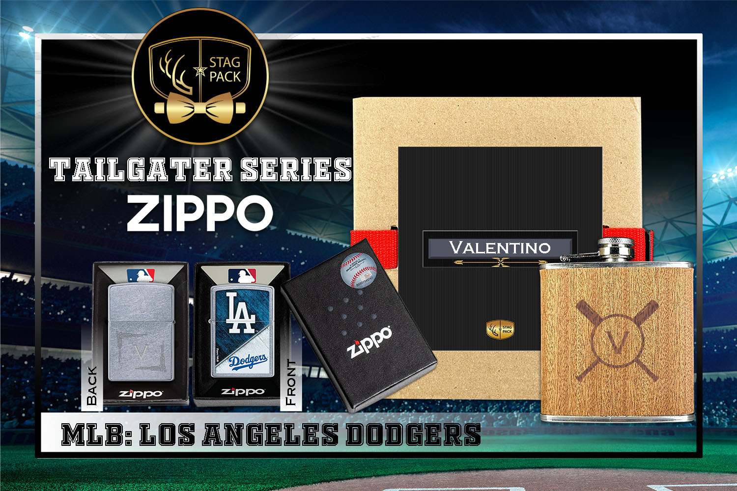 Custom Engraved Groomsmen Gift with Flask & Zippo Windproof Lighter in a Personalized Gift Box.