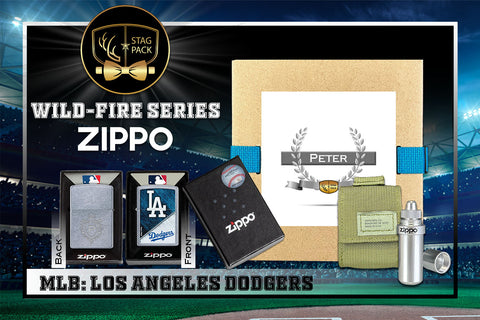 Custom Engraved Groomsmen Gift with MLB Windproof Zippo Lighter, a Fluid Canister and Pouch Gift-Pack in a Personalized Gift Box.