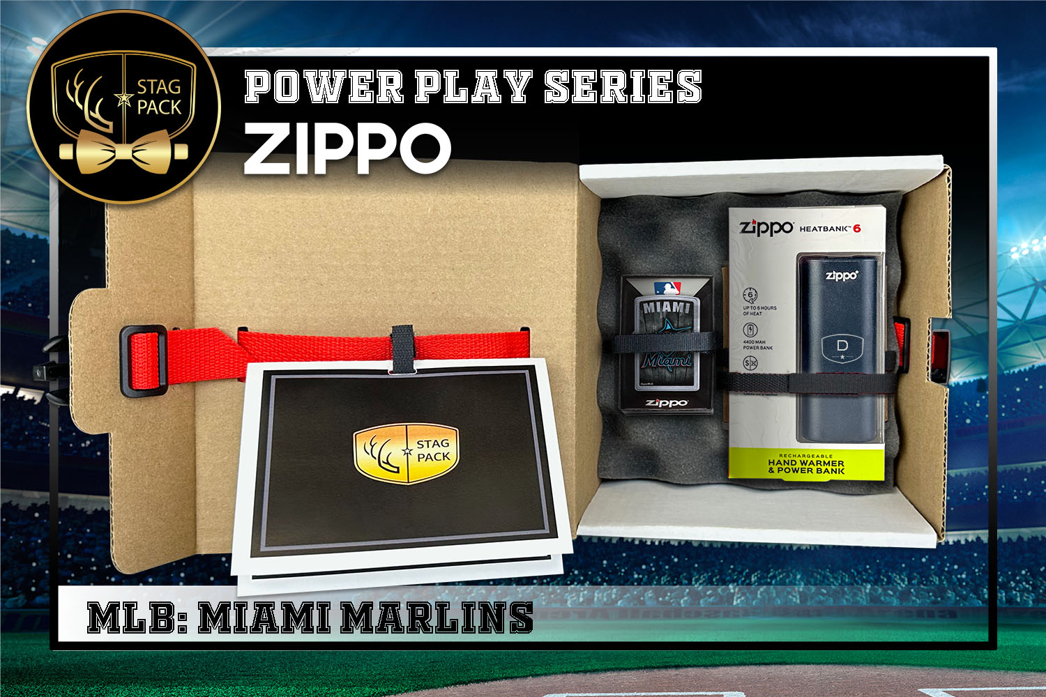 Custom Engraved Groomsmen Gift with MLB Zippo Windproof lighter & Heatbank in a Personalized Gift Box with a Message Card.
