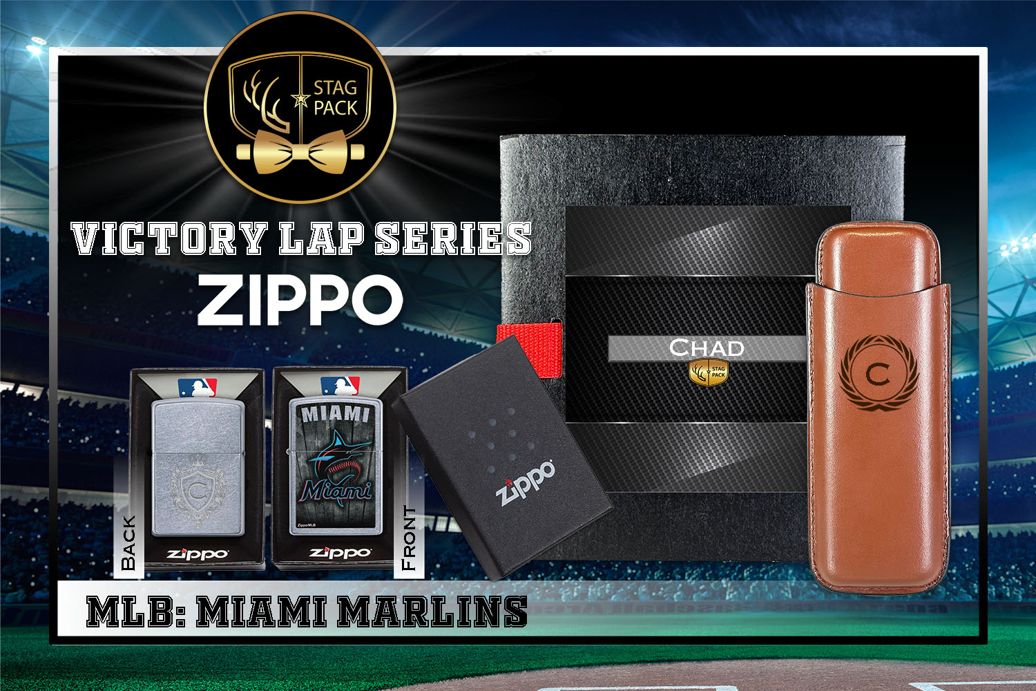 Custom Engraved Groomsmen Gift with Dual Sleeve Leather Cigar Case & Zippo Windproof Lighter in a Personalized Gift Box.